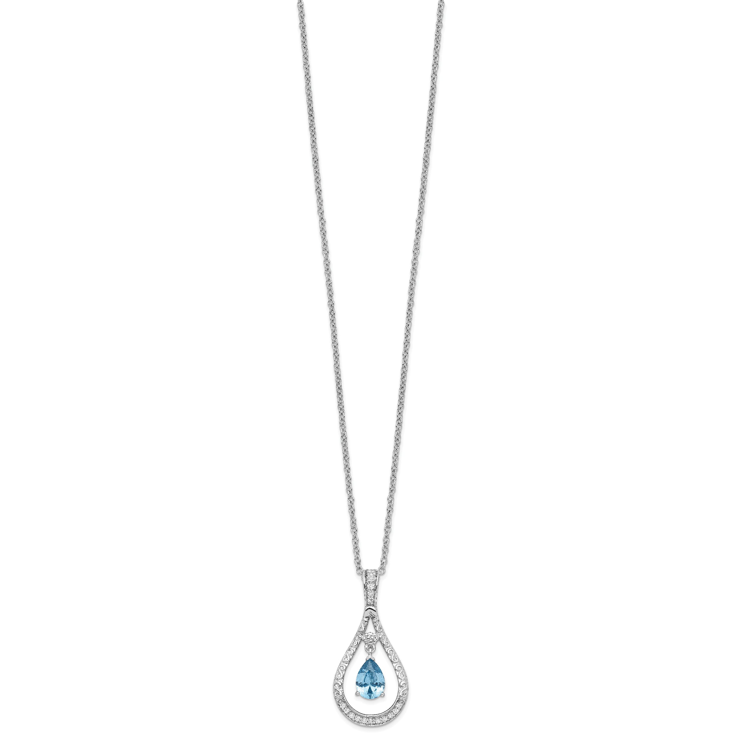 Sentimental Expressions Sterling Silver Rhodium-plated Dec. CZ Stone Never Forget Tear 18 Inch Birthstone Necklace