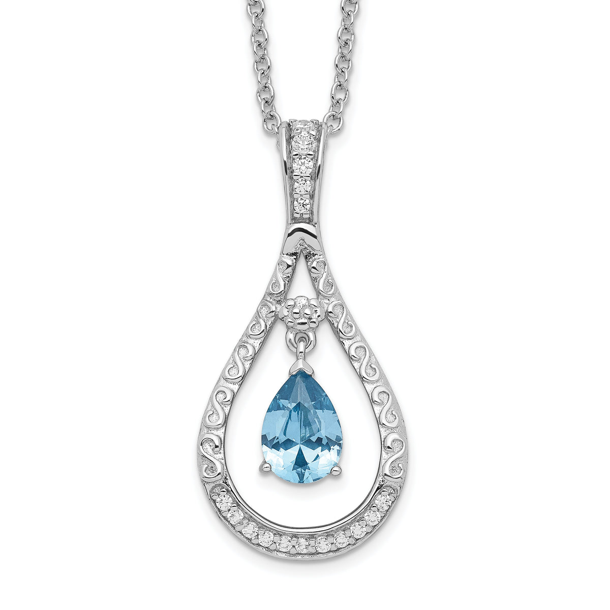 Sentimental Expressions Sterling Silver Rhodium-plated Dec. CZ Stone Never Forget Tear 18 Inch Birthstone Necklace