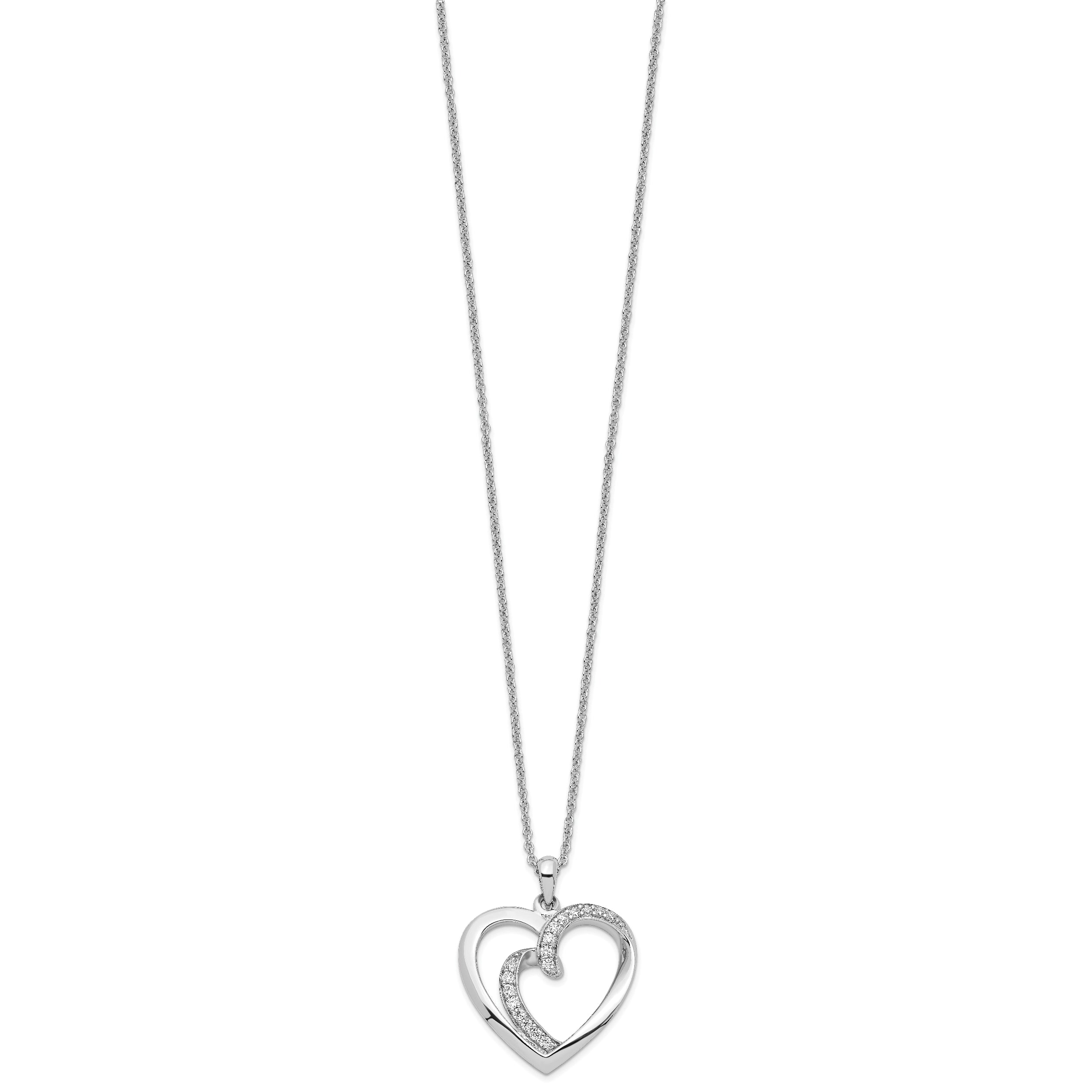 Sentimental Expressions Sterling Silver Rhodium-plated CZ Two Souls Lived As One 18in Heart Necklace