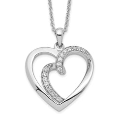 Sentimental Expressions Sterling Silver Rhodium-plated CZ Two Souls Lived As One 18in Heart Necklace