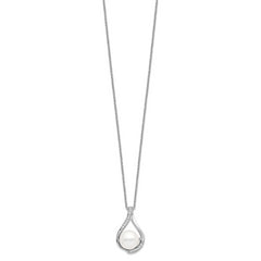 Sentimental Expressions Sterling Silver Rhodium-plated FW Cultured Pearl CZ Forever (Embrace) 18in Necklace