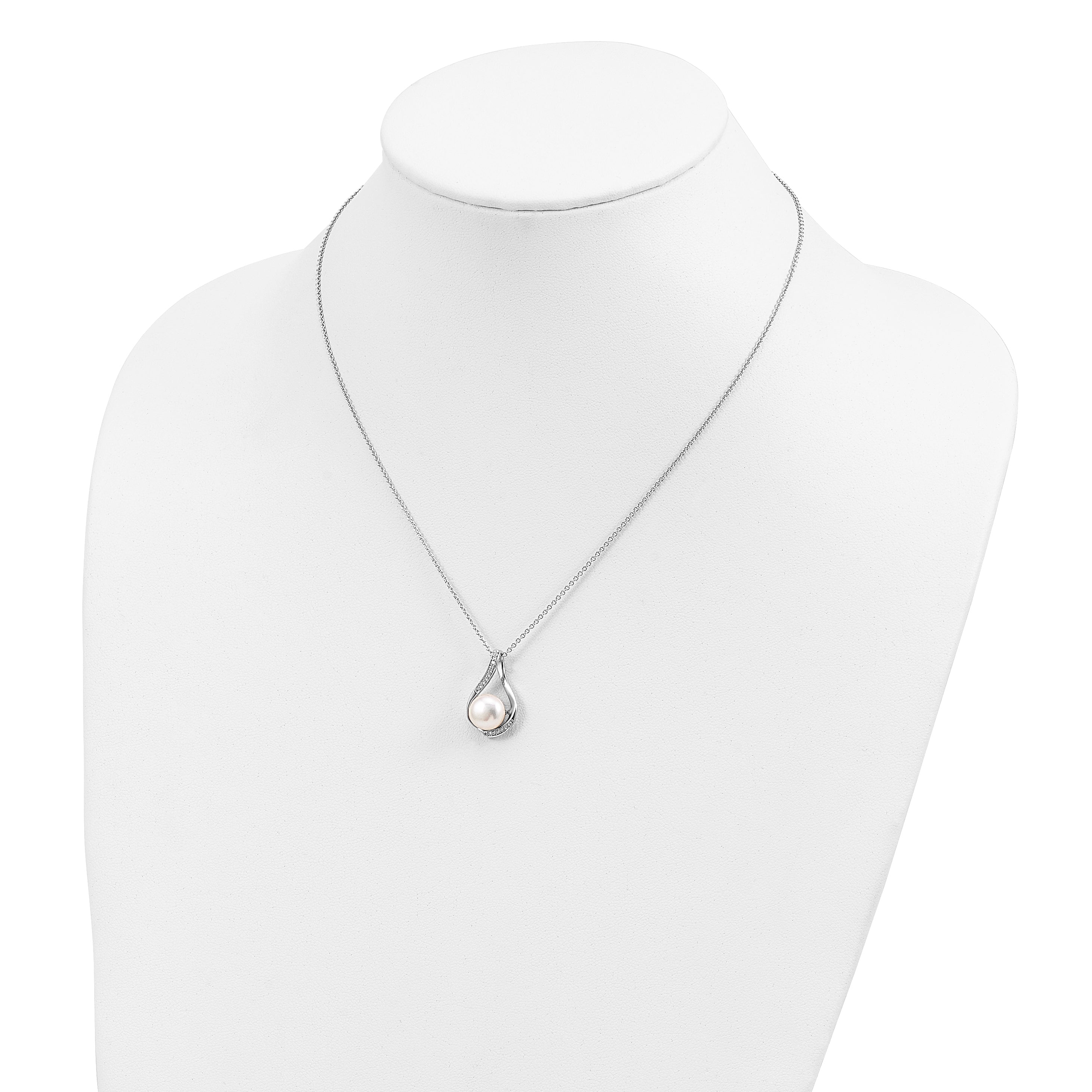 Sentimental Expressions Sterling Silver Rhodium-plated FW Cultured Pearl CZ Forever (Embrace) 18in Necklace