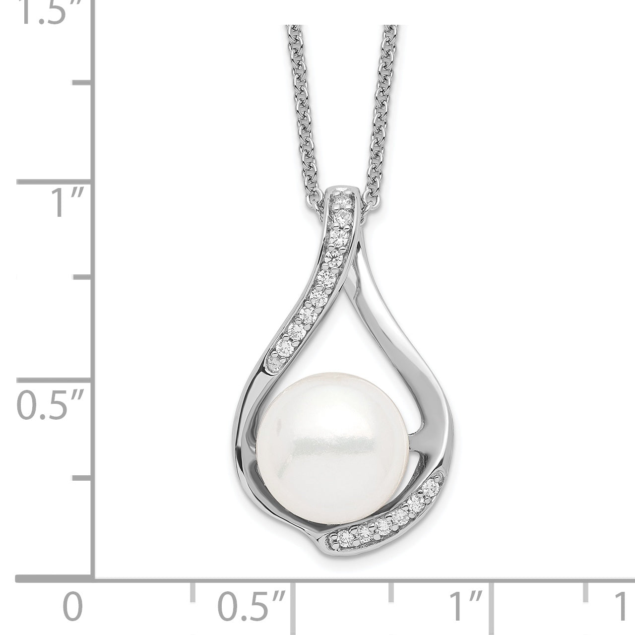 Sentimental Expressions Sterling Silver Rhodium-plated FW Cultured Pearl CZ Forever (Embrace) 18in Necklace