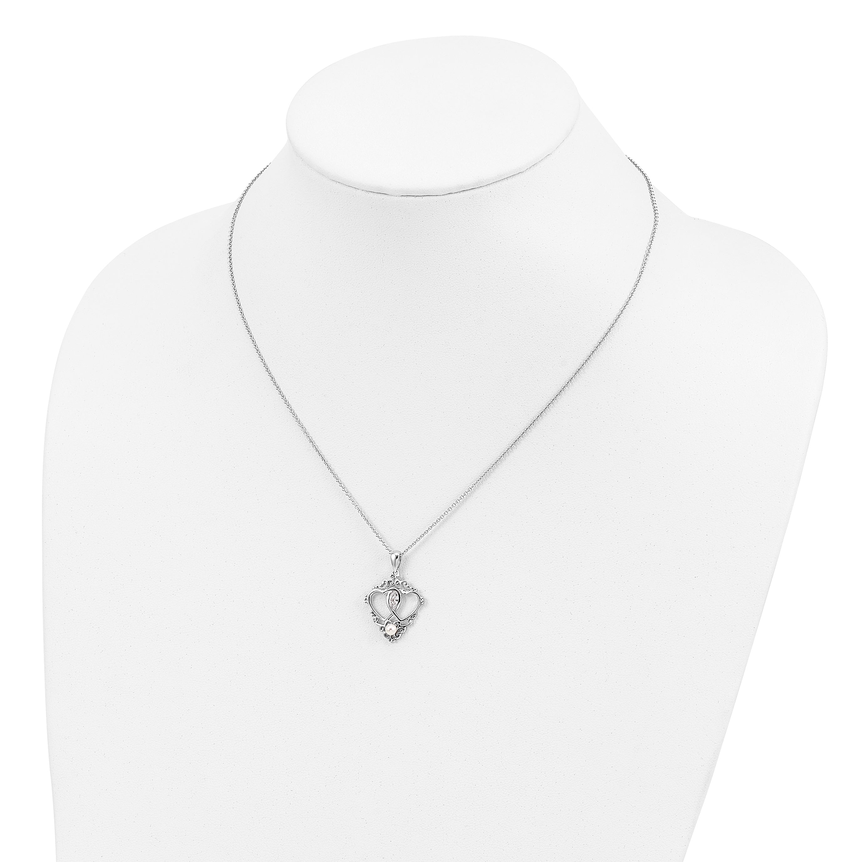 Sentimental Expressions Sterling Silver Rhodium-plated Antiqued Two Hearts, One Love 18in Heart Necklace