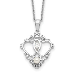 Sentimental Expressions Sterling Silver Rhodium-plated Antiqued Two Hearts, One Love 18in Heart Necklace