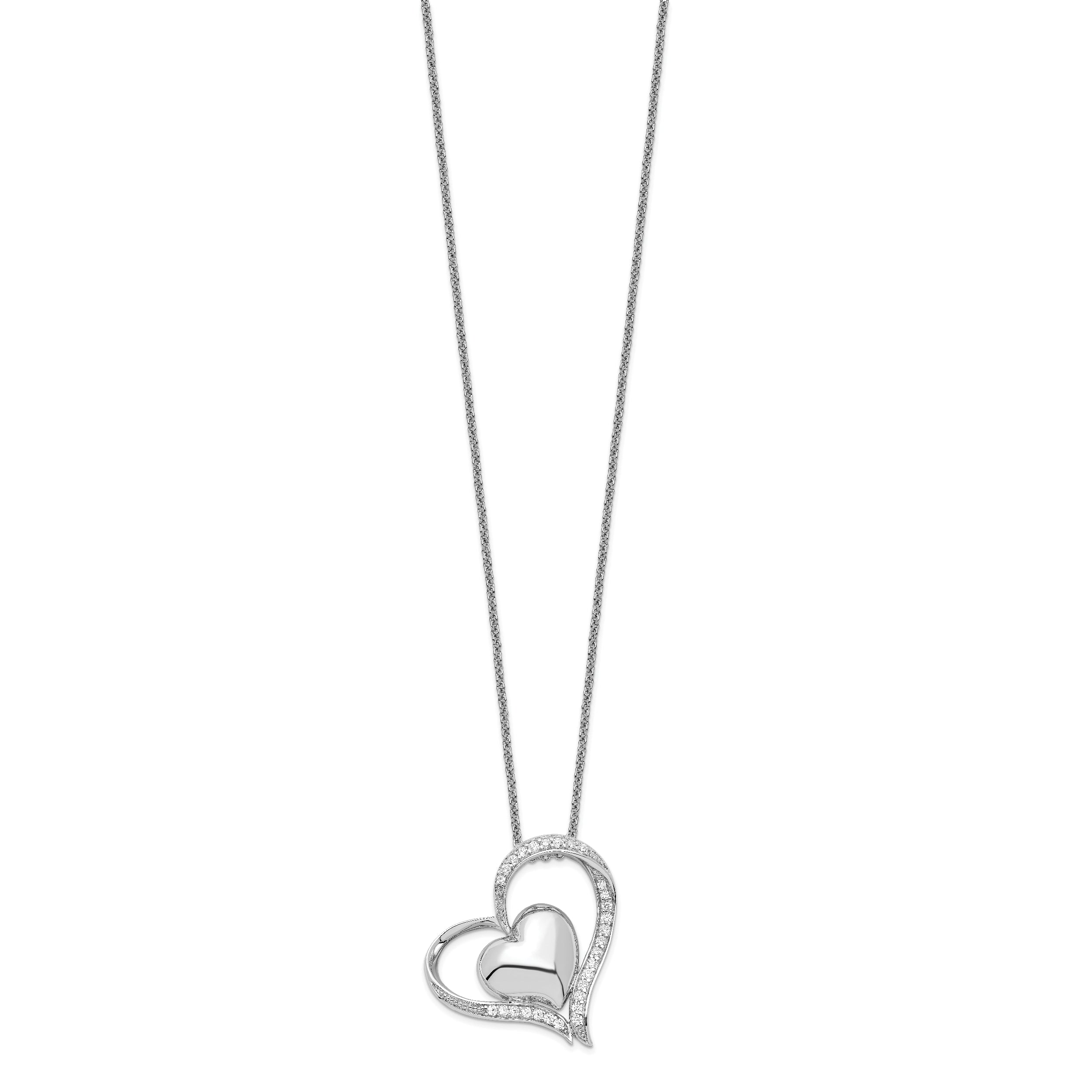 Sentimental Expressions Sterling Silver Rhodium-plated CZ In My Heart Double Hear 18 inch Necklace with Poem Card