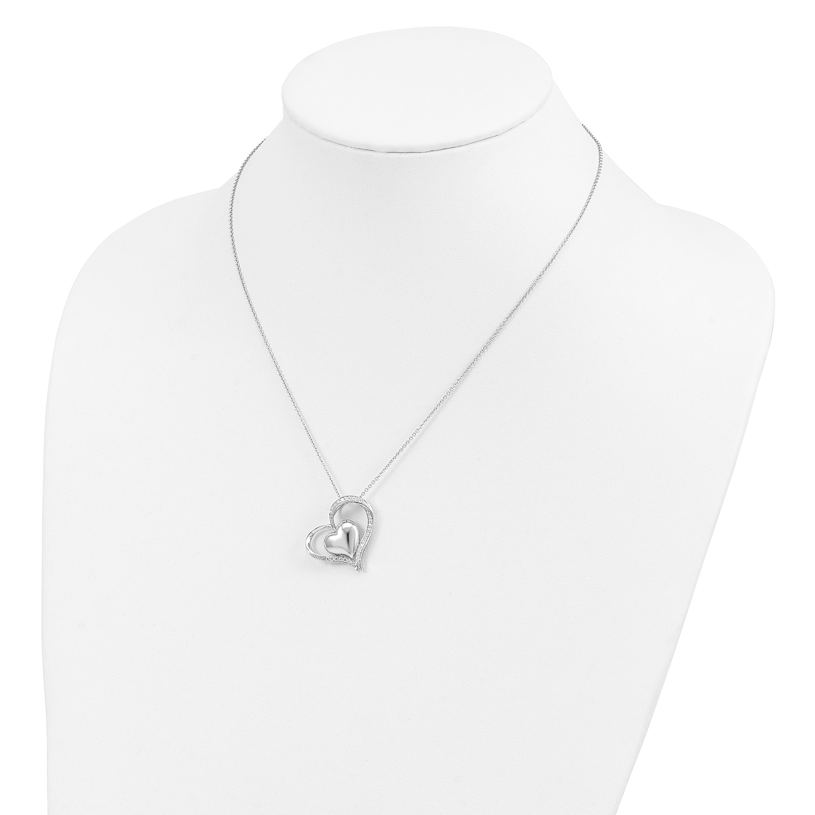 Sentimental Expressions Sterling Silver Rhodium-plated CZ In My Heart Double Hear 18 inch Necklace with Poem Card