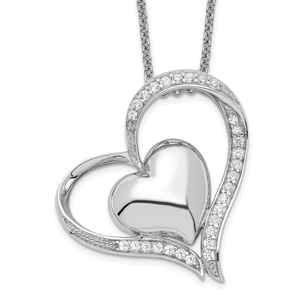 Sentimental Expressions Sterling Silver Rhodium-plated CZ In My Heart Double Hear 18 inch Necklace with Poem Card