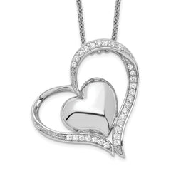 Sentimental Expressions Sterling Silver Rhodium-plated CZ In My Heart Double Hear 18 inch Necklace with Poem Card