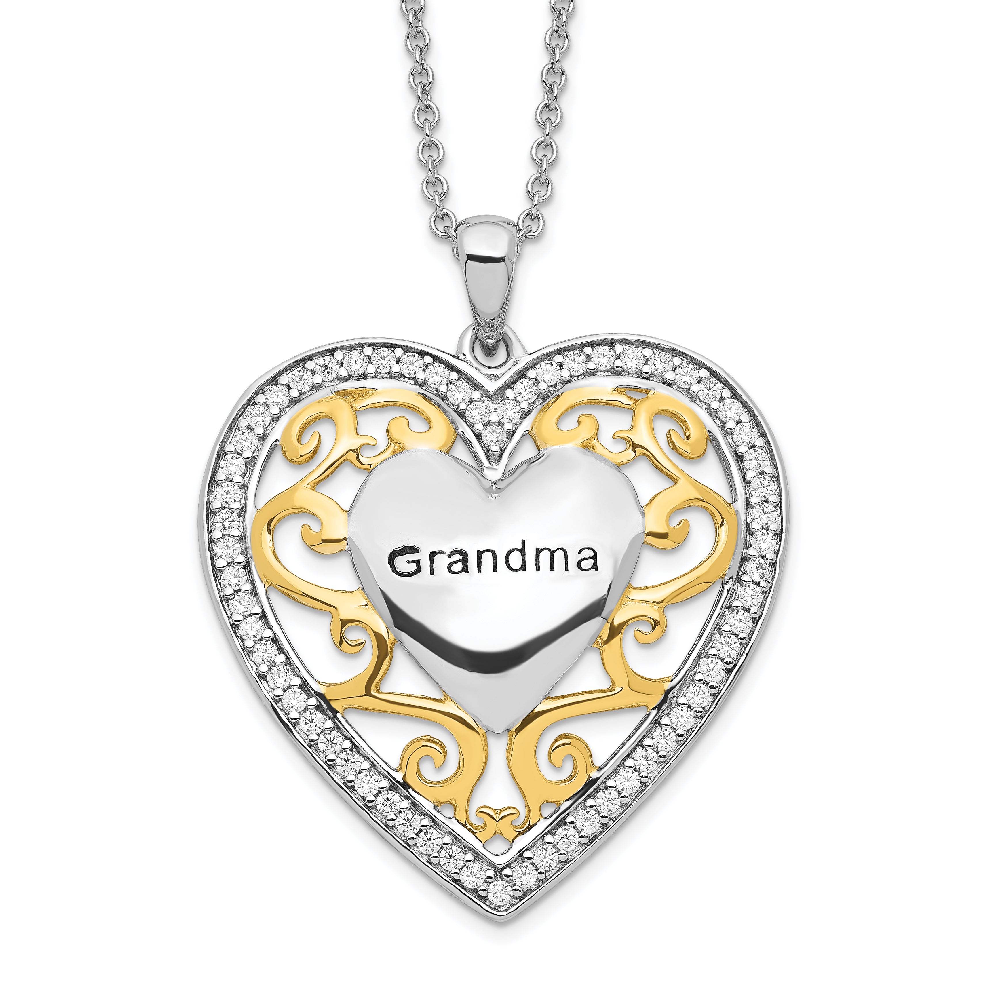 Sentimental Expressions Sterling Silver Gold-plated Grandma 18in Heart Necklace