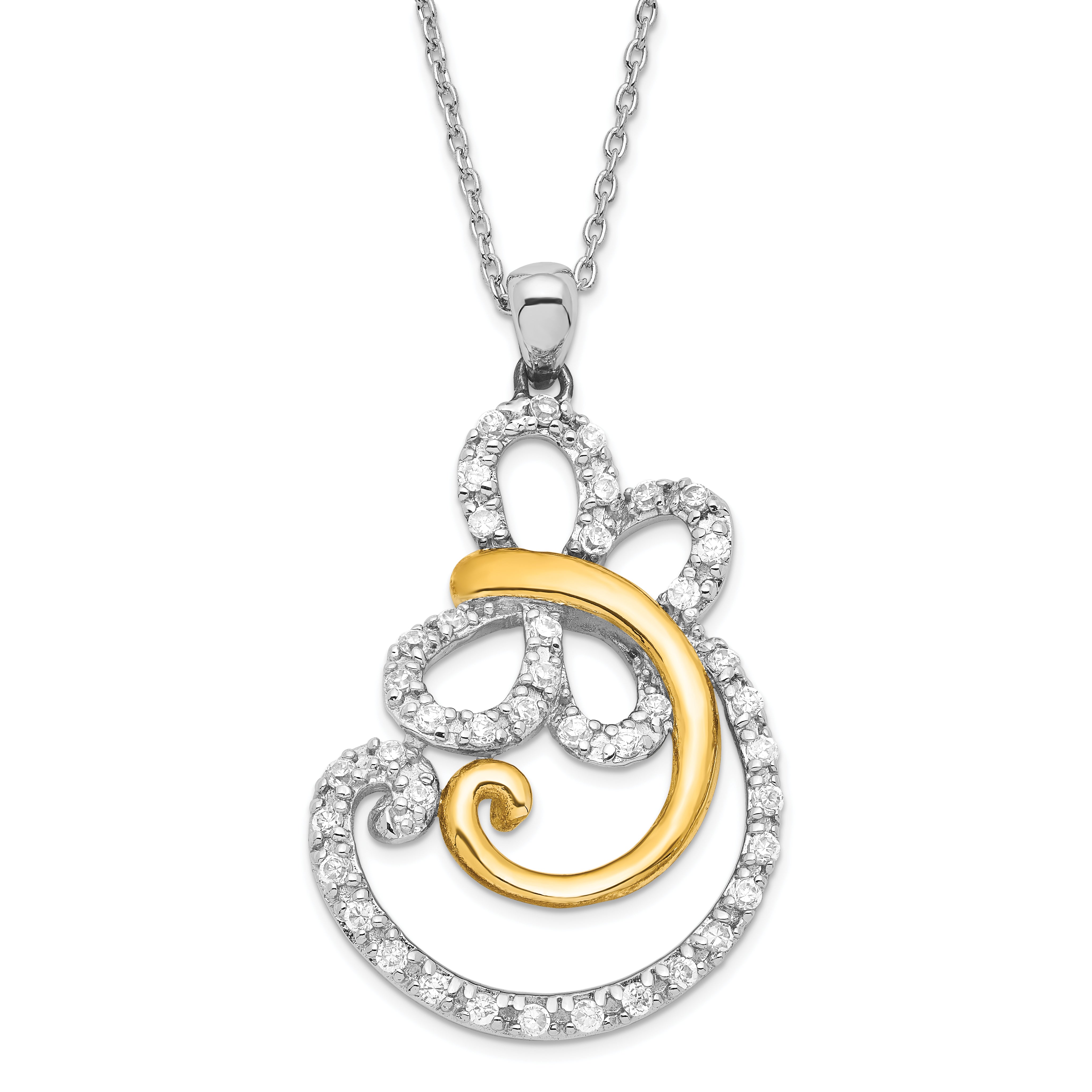 Sentimental Expressions Sterling Silver & Gold-plated Polished CZ Carefree Butterfly Necklace