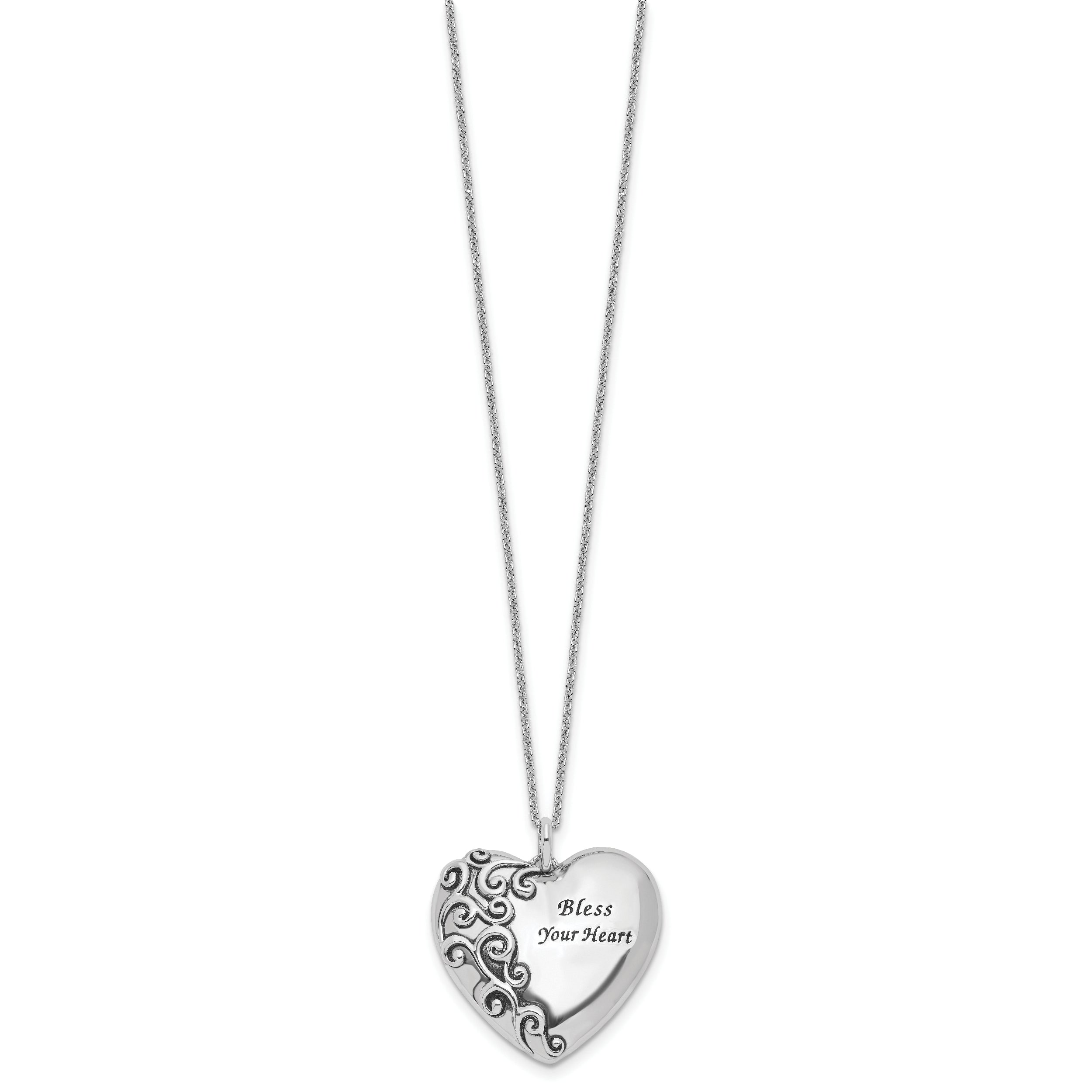 Sentimental Expressions Sterling Silver Rhodium-plated Antiqued Bless Your Heart 18in Necklace