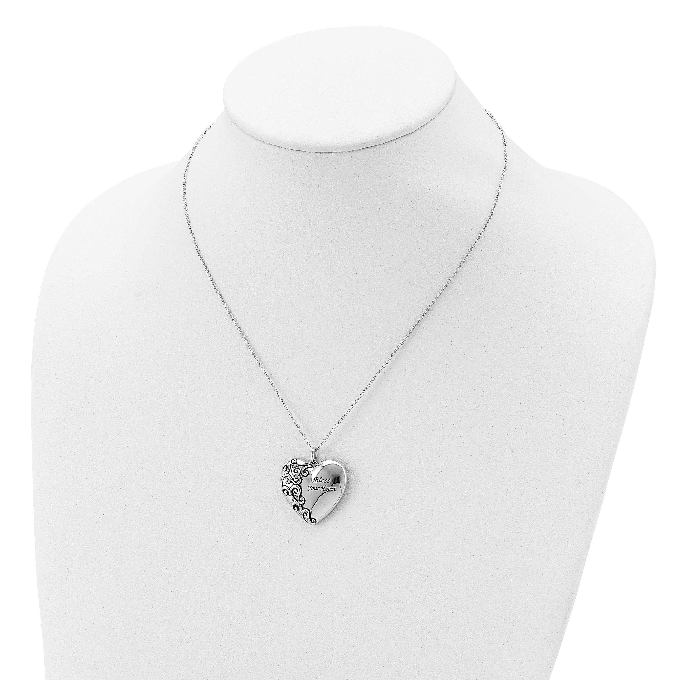 Sentimental Expressions Sterling Silver Rhodium-plated Antiqued Bless Your Heart 18in Necklace