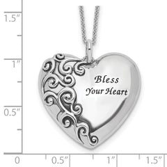 Sentimental Expressions Sterling Silver Rhodium-plated Antiqued Bless Your Heart 18in Necklace