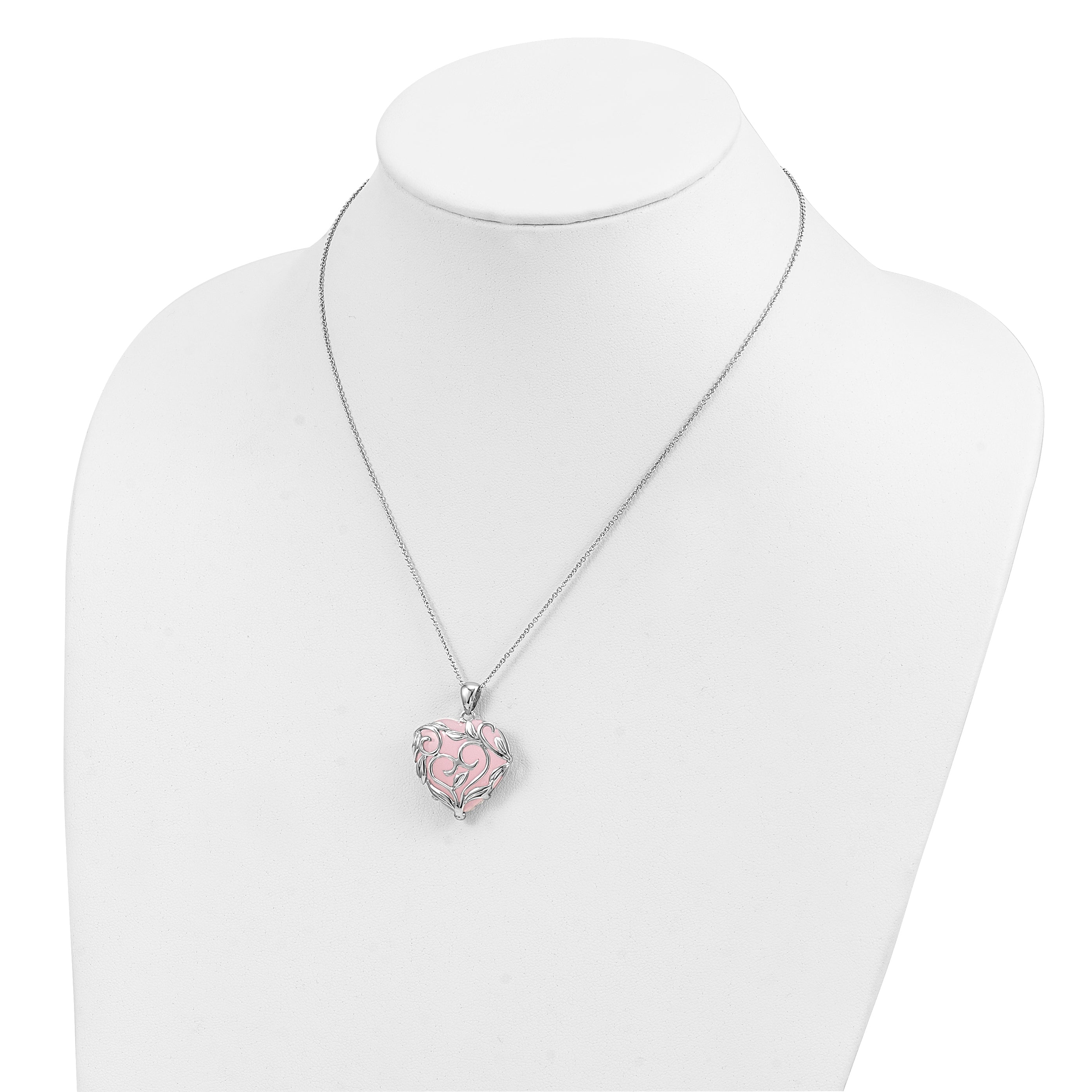 Sentimental Expressions Sterling Silver Rhodium-plated Rose Quartz Generous Heart 18 inch Necklace with Poem Card