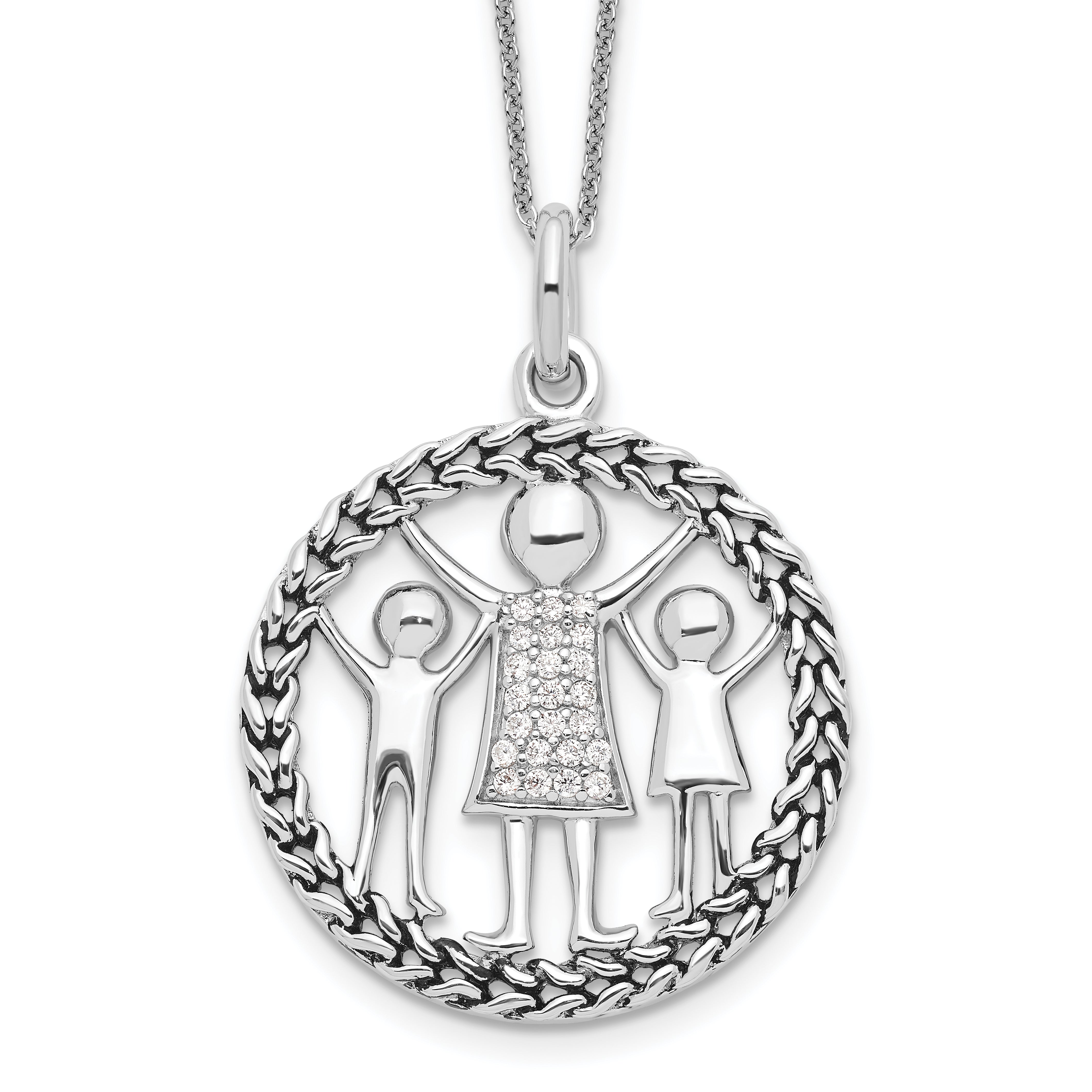 Sentimental Expressions Sterling Silver Rhodium-plated Antiqued Knitted Together By Love 18in Necklace