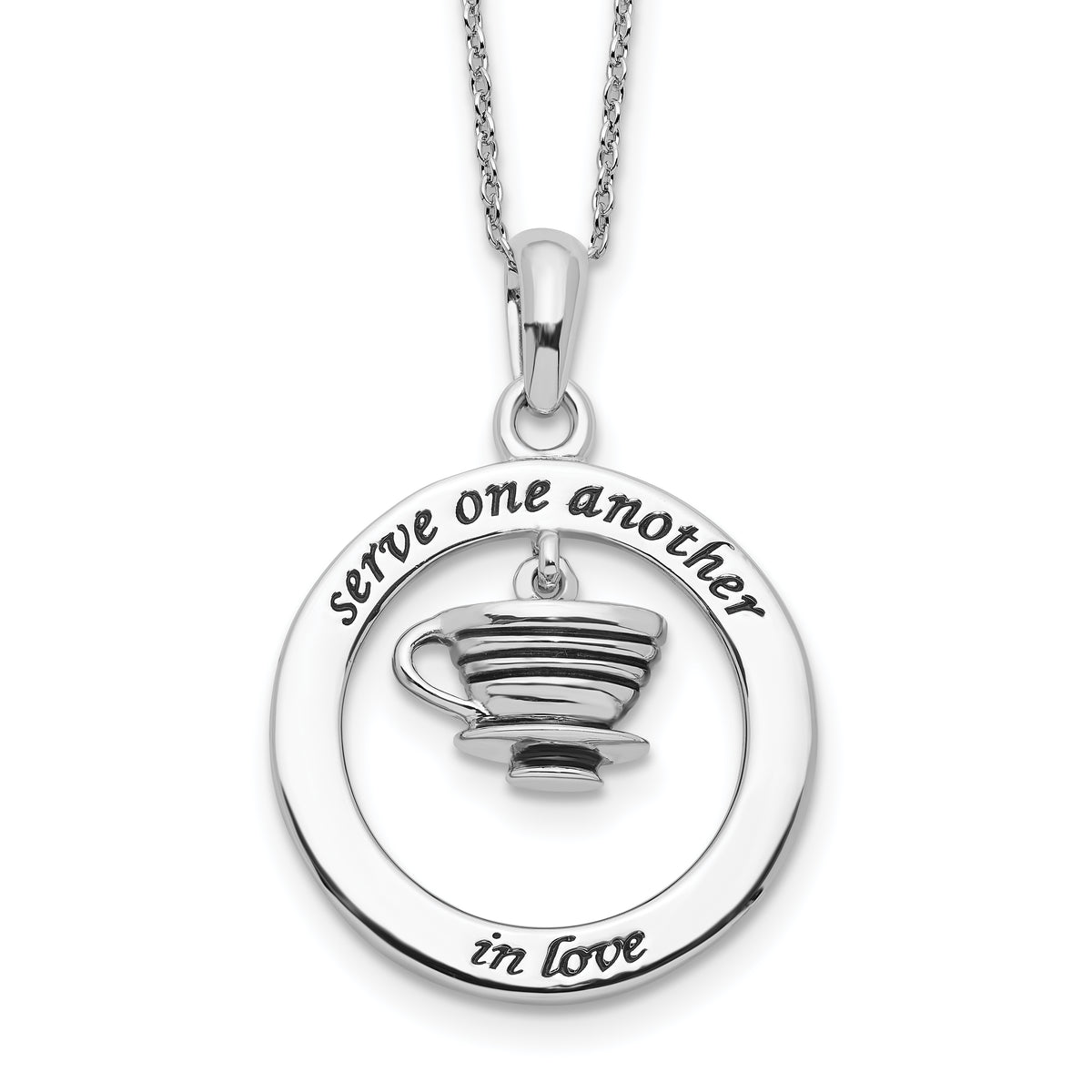 Sentimental Expressions Sterling Silver Rhodium-plated Antiqued Serve One Another 18in Necklace