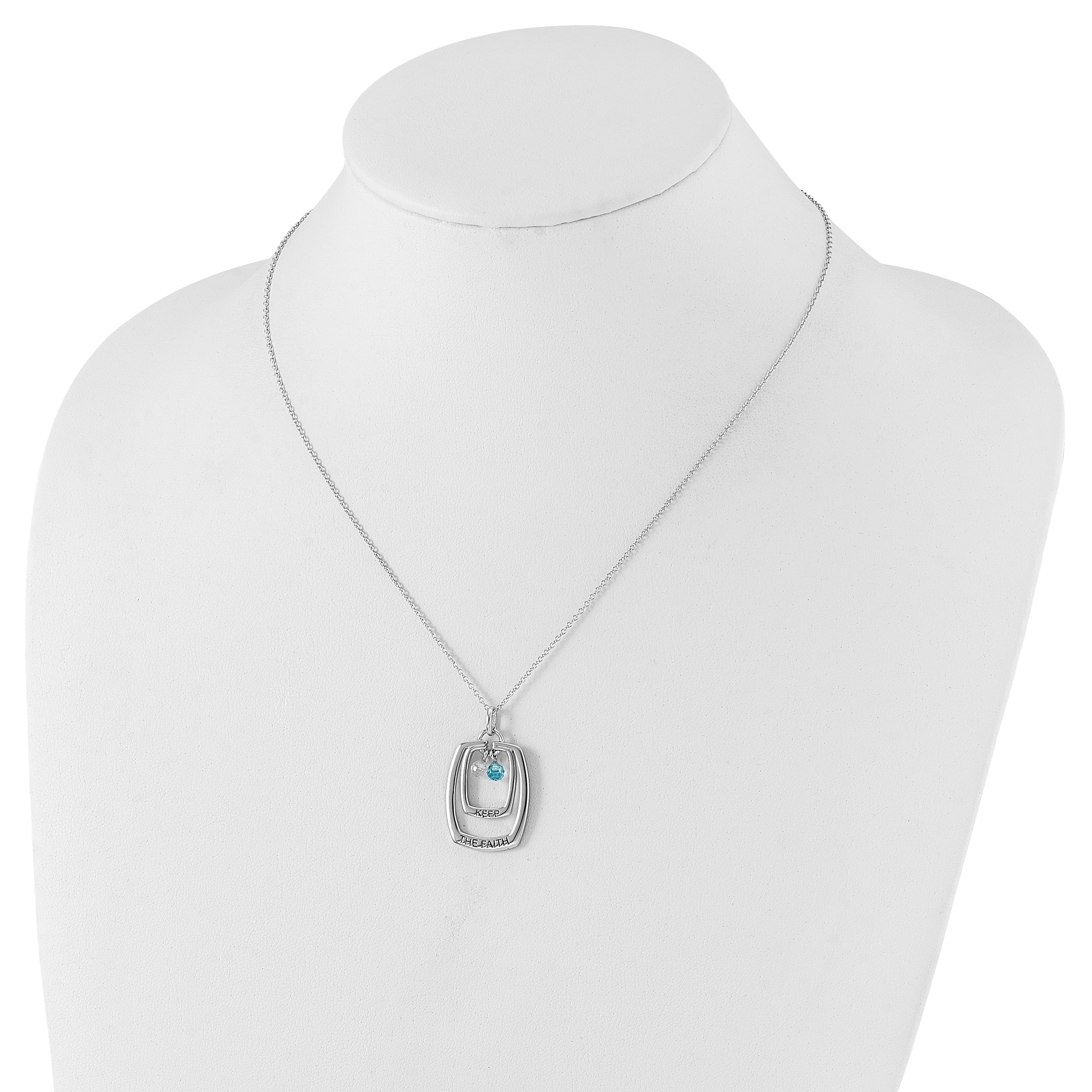 Sentimental Expressions Sterling Silver Polished & Antiqued Blue & Clear CZ Keep the Faith Necklace