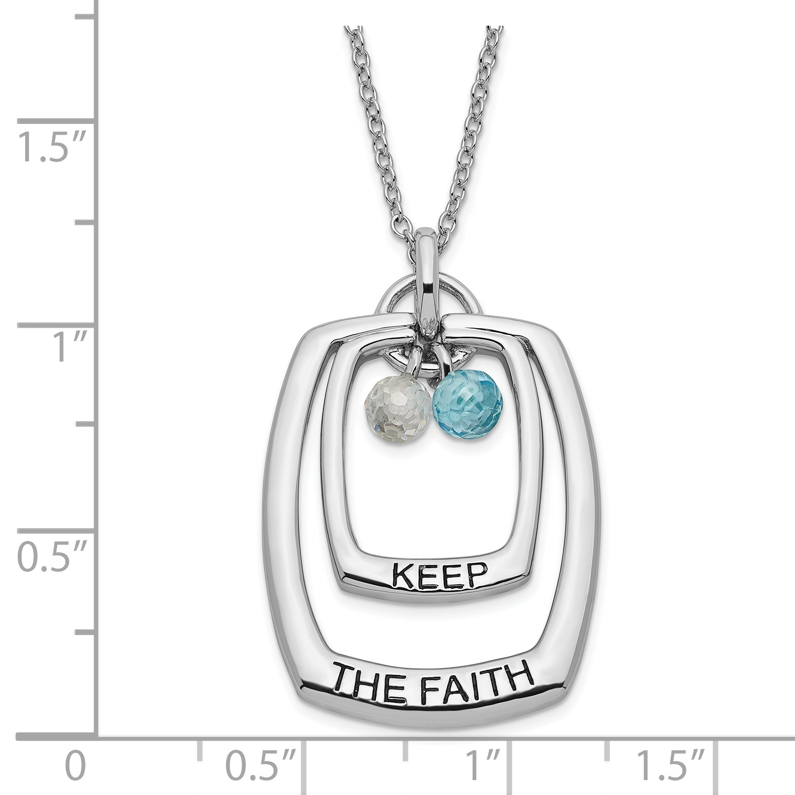 Sentimental Expressions Sterling Silver Polished & Antiqued Blue & Clear CZ Keep the Faith Necklace