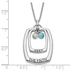 Sentimental Expressions Sterling Silver Polished & Antiqued Blue & Clear CZ Keep the Faith Necklace