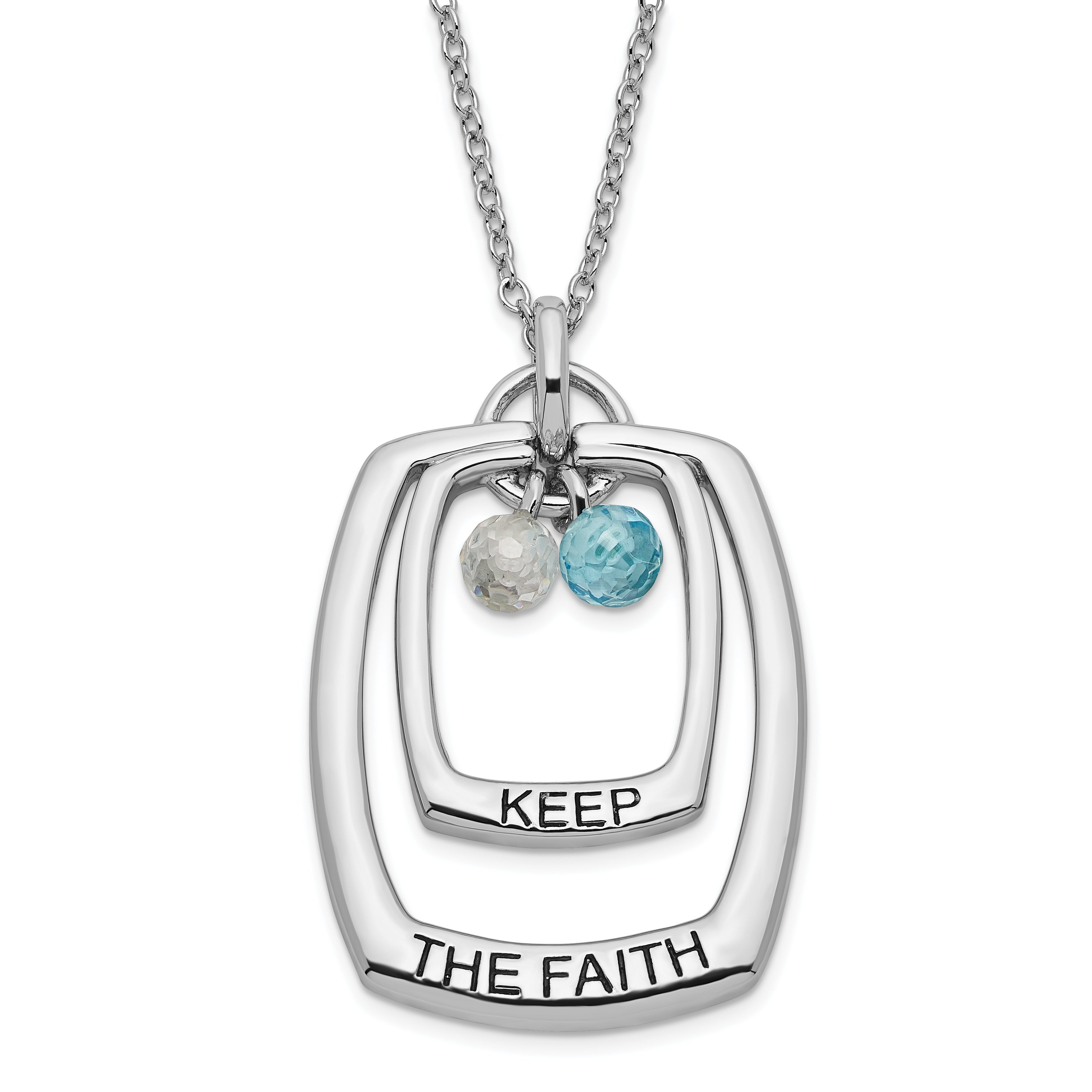 Sentimental Expressions Sterling Silver Polished & Antiqued Blue & Clear CZ Keep the Faith Necklace