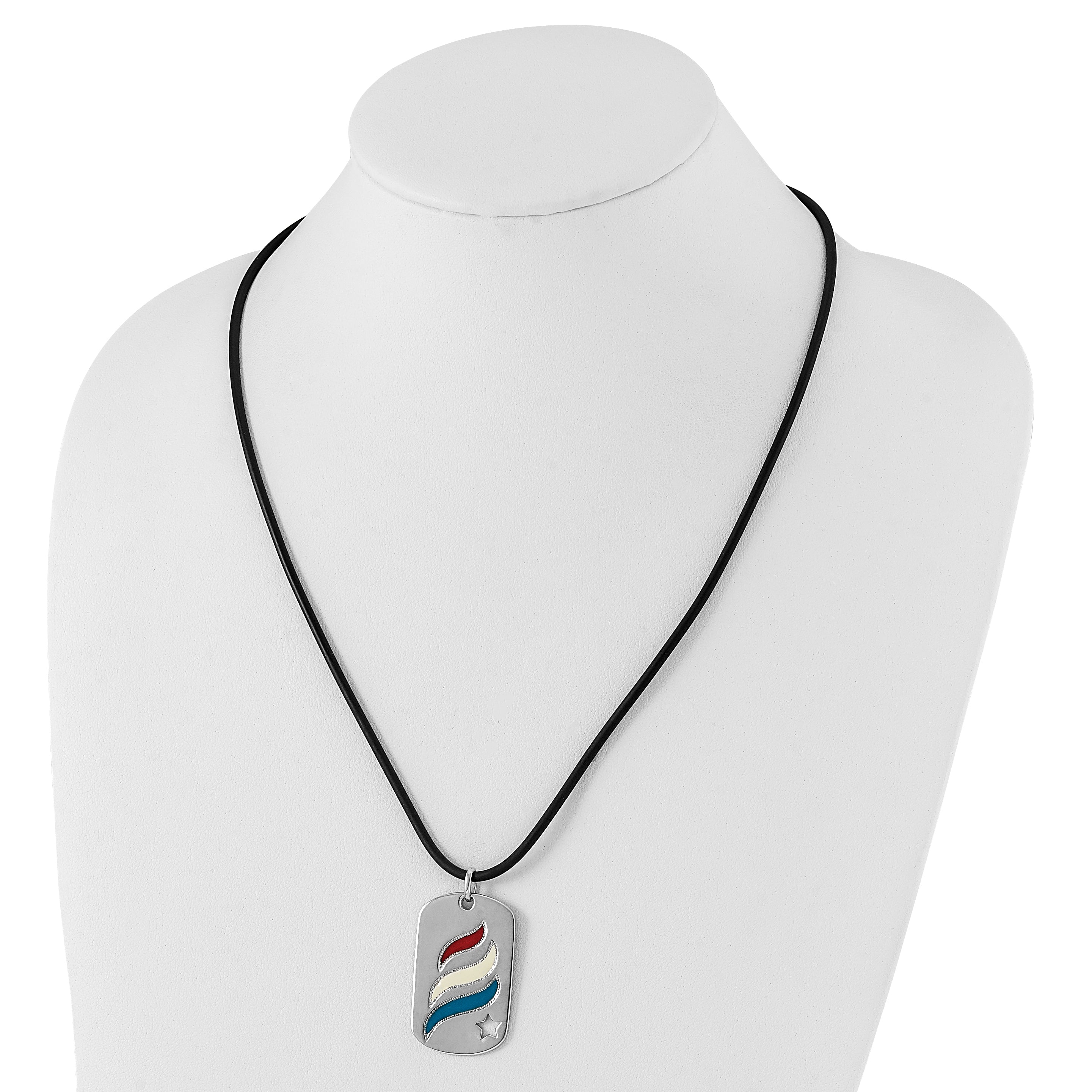 Sentimental Expressions Sterling Silver Polished & Enameled Embrace Hope Dogtag Rubber Cord w/ 2in ext Necklace