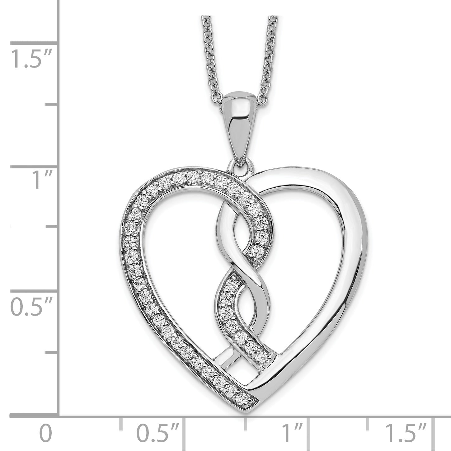 Sentimental Expressions Sterling Silver Rhodium-plated CZ Hearts Joined Together 18 inch Necklace with Poem Card