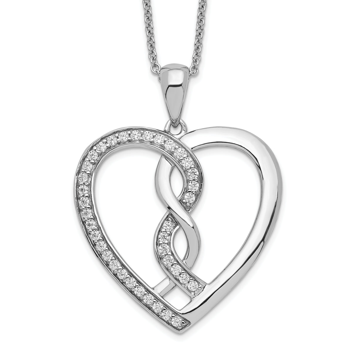 Sentimental Expressions Sterling Silver Rhodium-plated CZ Hearts Joined Together 18 inch Necklace with Poem Card