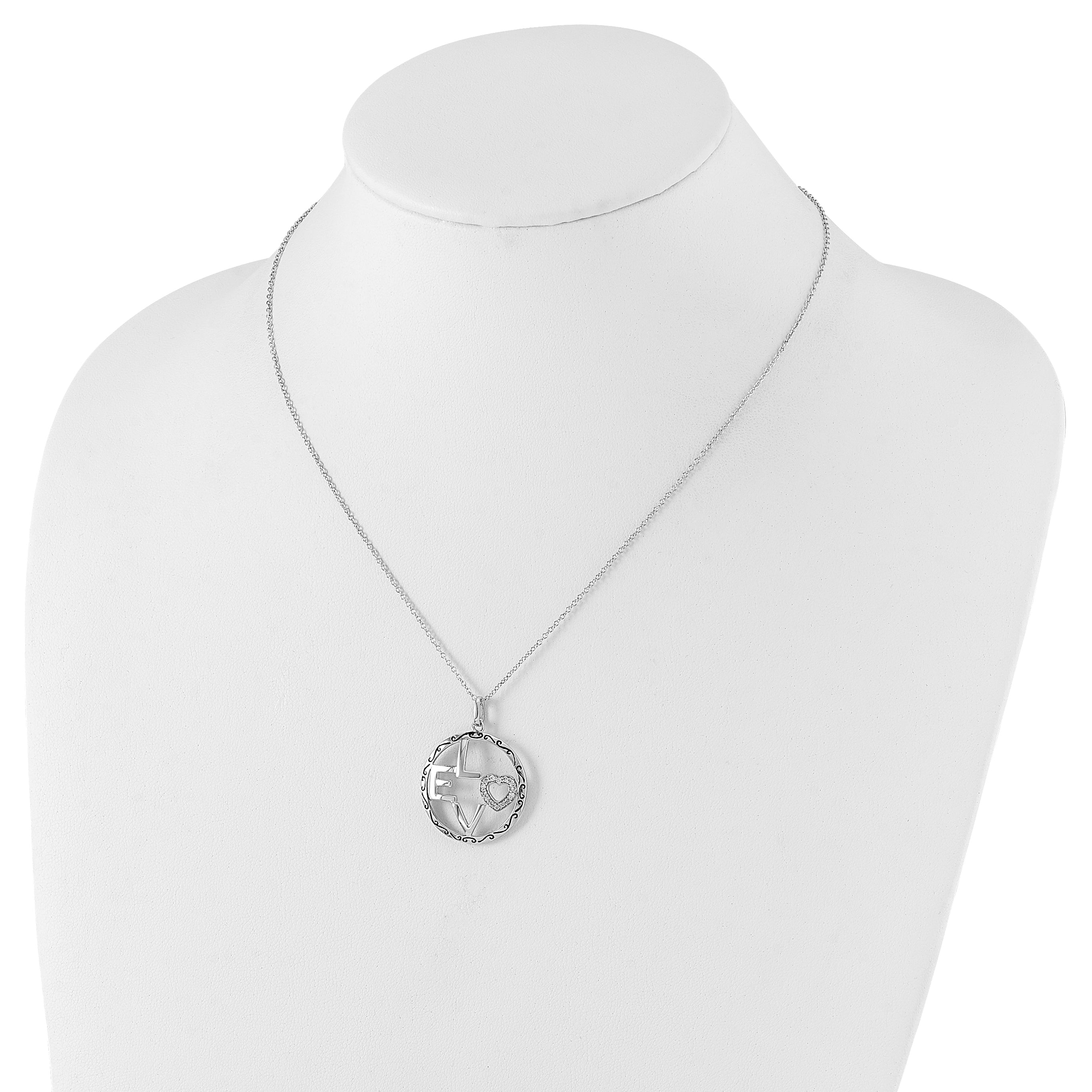 Sentimental Expressions Sterling Silver Polished & Antiqued CZ LOVE Circle Necklace