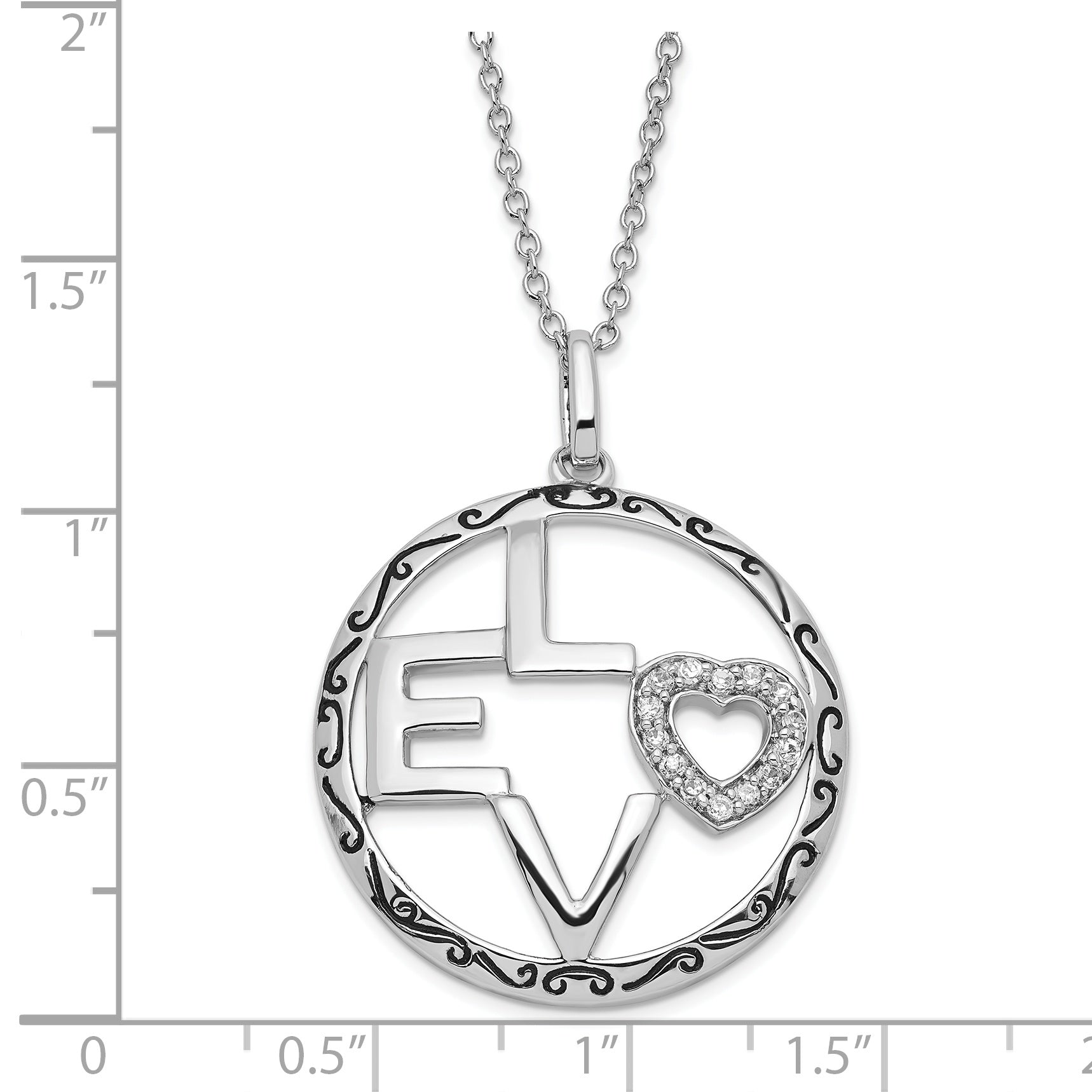 Sentimental Expressions Sterling Silver Polished & Antiqued CZ LOVE Circle Necklace