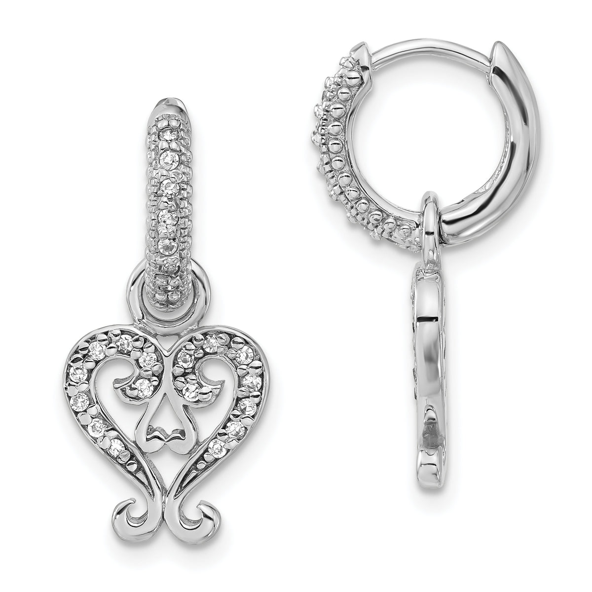 Sentimental Expressions Sterling Silver Polished CZ Heart Charm Hoop Dangle Earrings