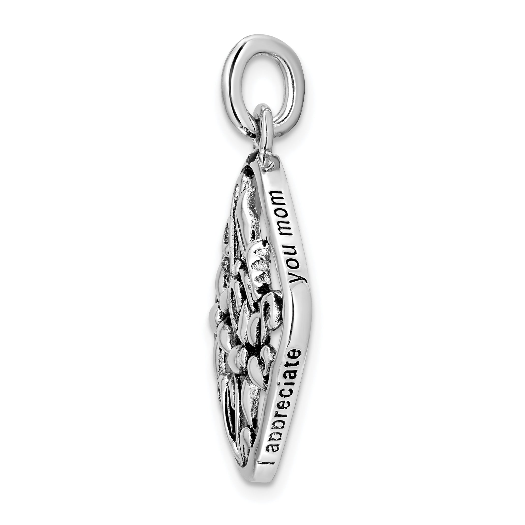 Sentimental Expressions Sterling Silver Rhodium-plated Antiqued I Appreciate You Mom 18in Necklace