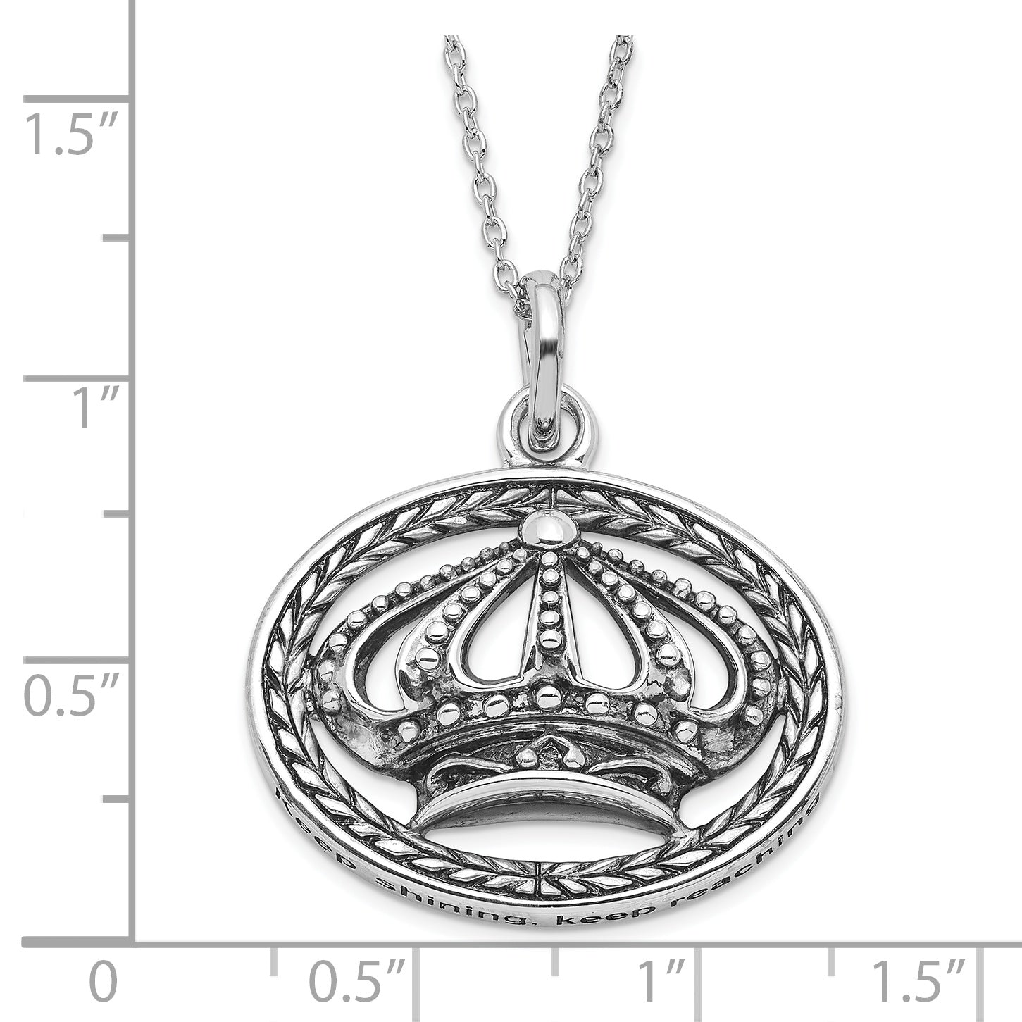 Sentimental Expressions Sterling Silver Polished & Antiqued Keep Shining, Keep Reaching Crown Necklace