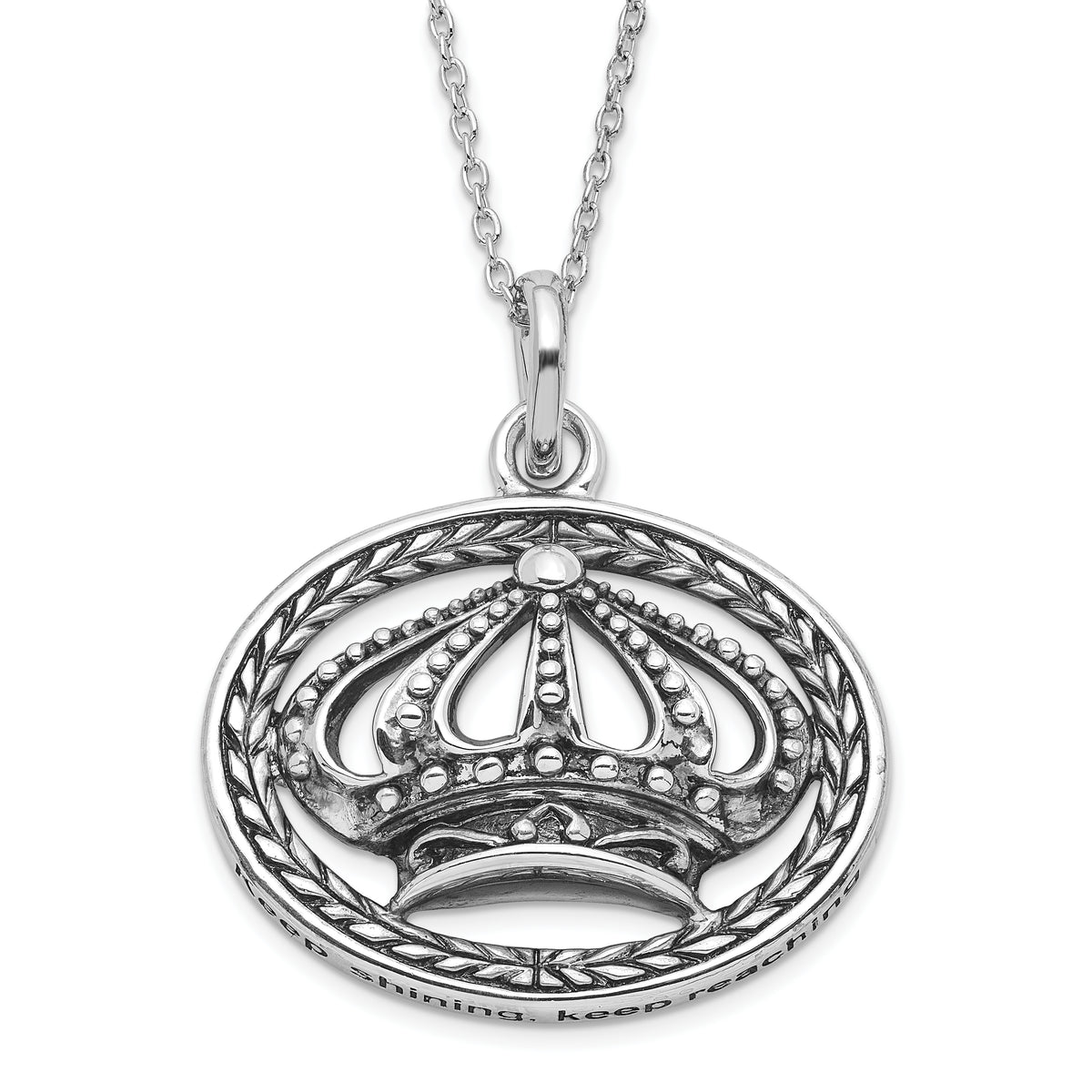 Sentimental Expressions Sterling Silver Polished & Antiqued Keep Shining, Keep Reaching Crown Necklace