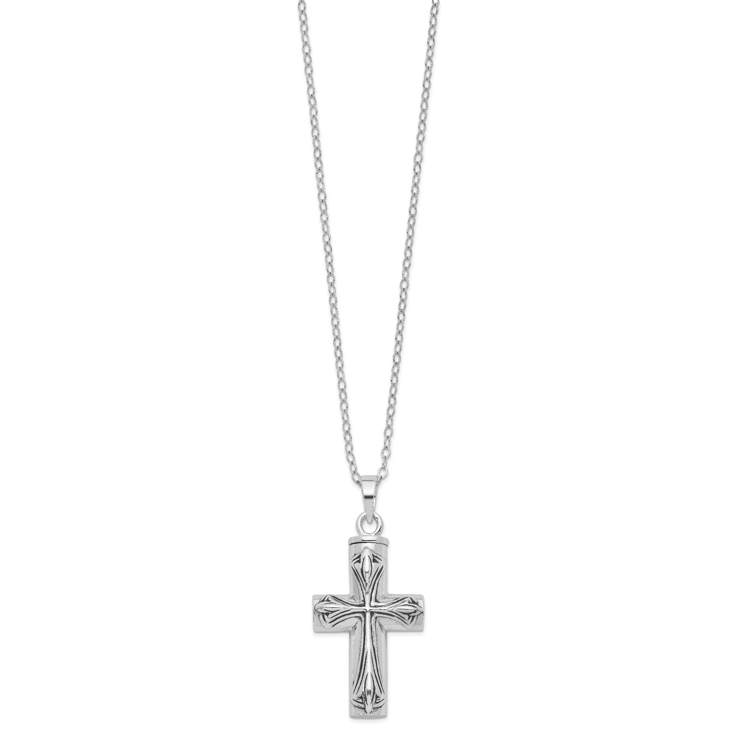 Sentimental Expressions Sterling Silver  Rhodium-plated Antiqued Cross Ash Holder 18 Inch Necklace