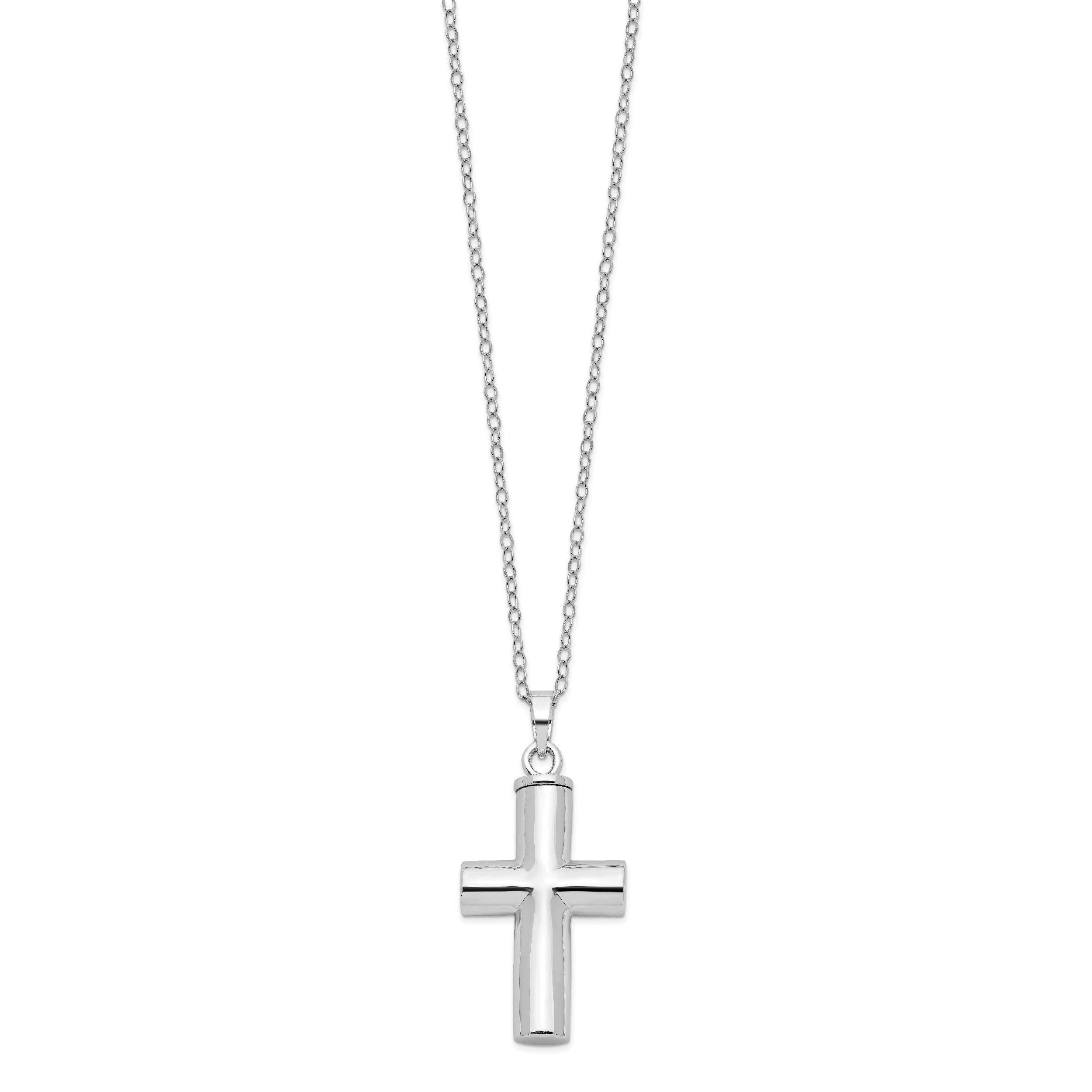 Sentimental Expressions Sterling Silver  Rhodium-plated Antiqued Cross Ash Holder 18 Inch Necklace