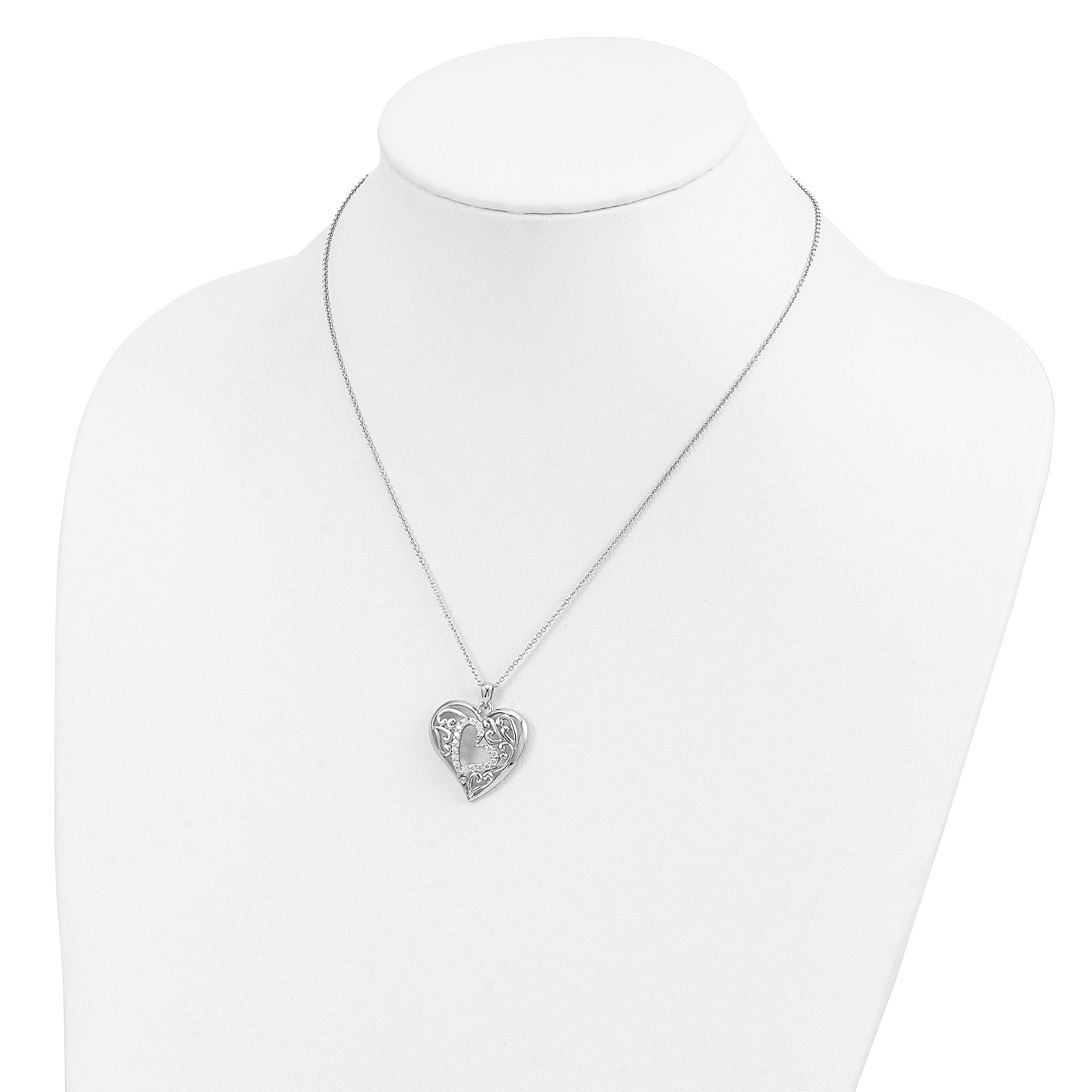 Sentimental Expressions Sterling Silver Rhodium-plated CZ Forever In My Heart 18 inch Necklace with Poem Card