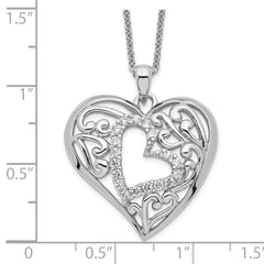 Sentimental Expressions Sterling Silver Rhodium-plated CZ Forever In My Heart 18 inch Necklace with Poem Card