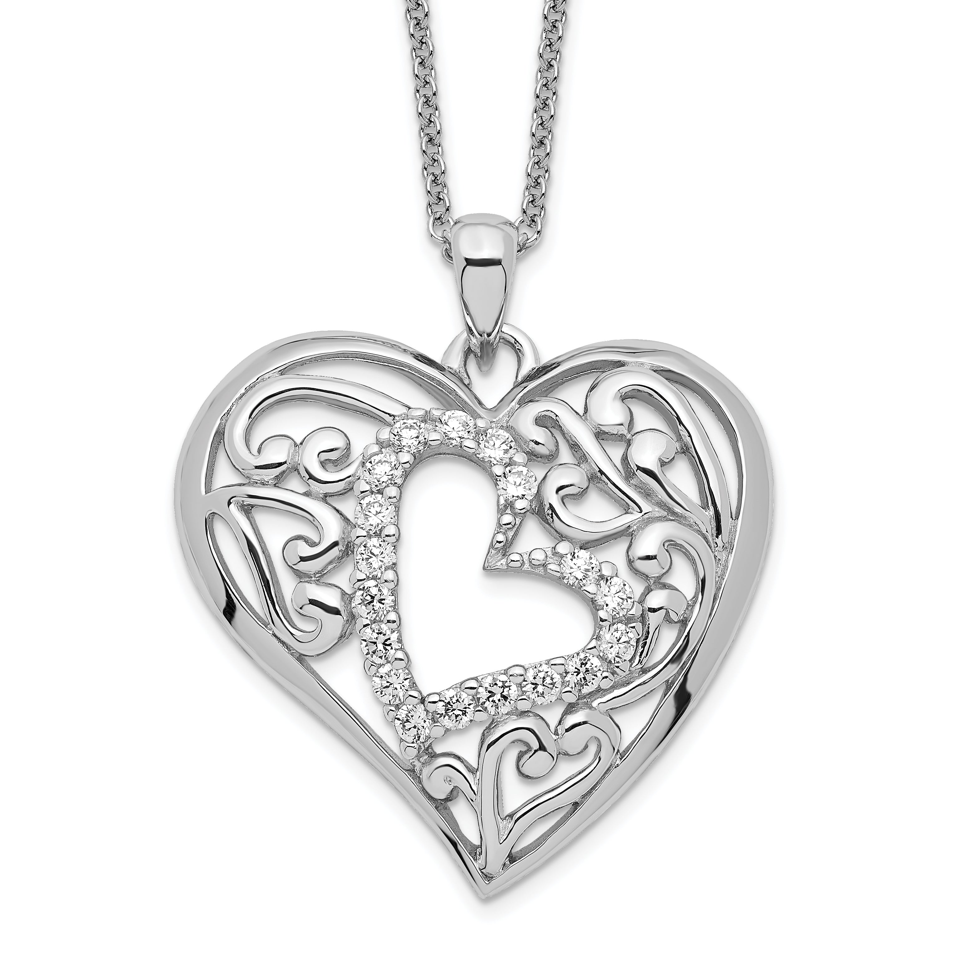 Sentimental Expressions Sterling Silver Rhodium-plated CZ Forever In My Heart 18 inch Necklace with Poem Card