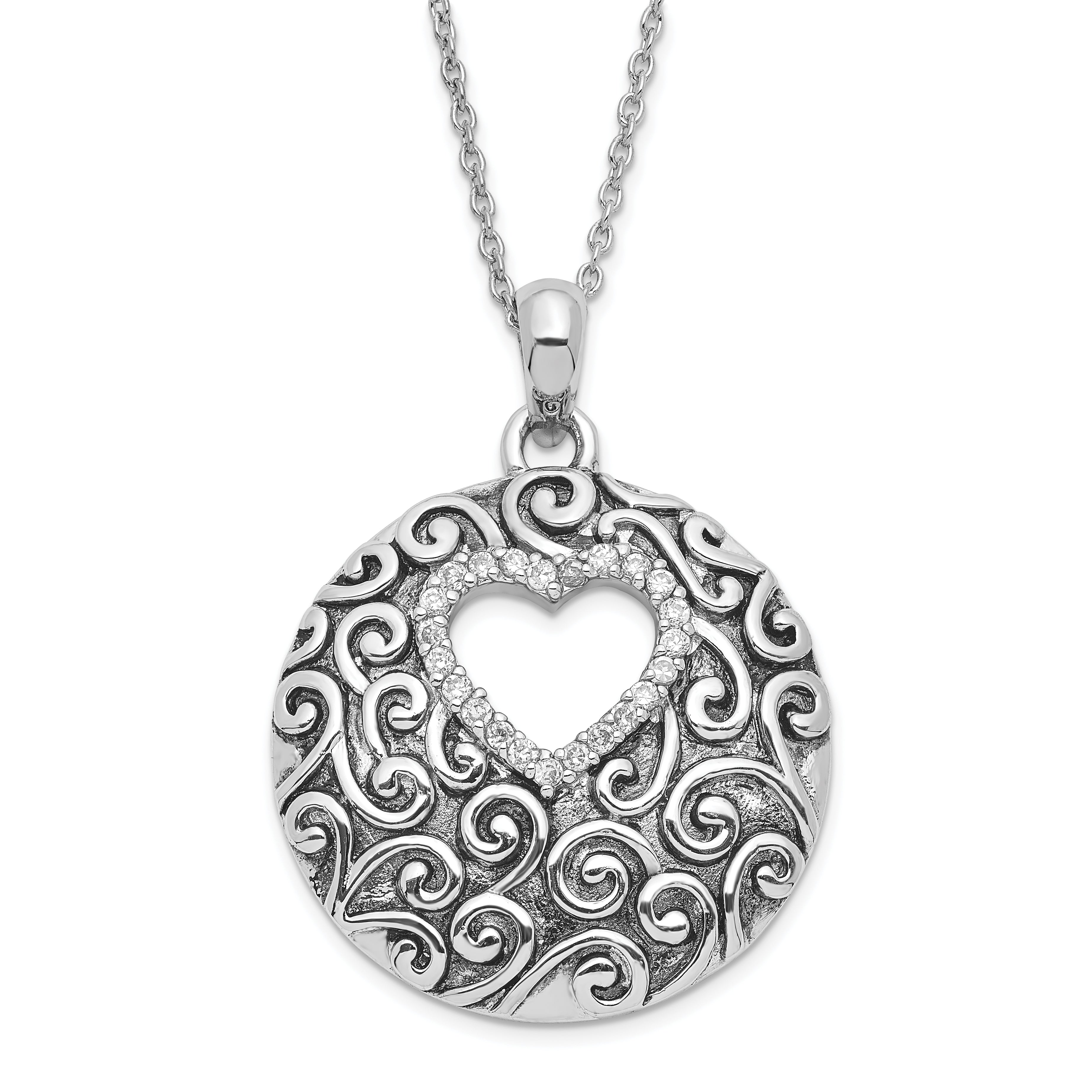 Sterling Silver Antiqued CZ The Heart Of A Family Heart Necklace