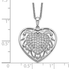 Sentimental Expressions Sterling Silver Rhodium-plated Antiqued CZ To My Granddaughter 18in Heart Necklace