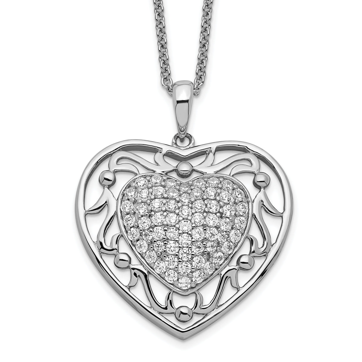 Sentimental Expressions Sterling Silver Rhodium-plated Antiqued CZ To My Granddaughter 18in Heart Necklace