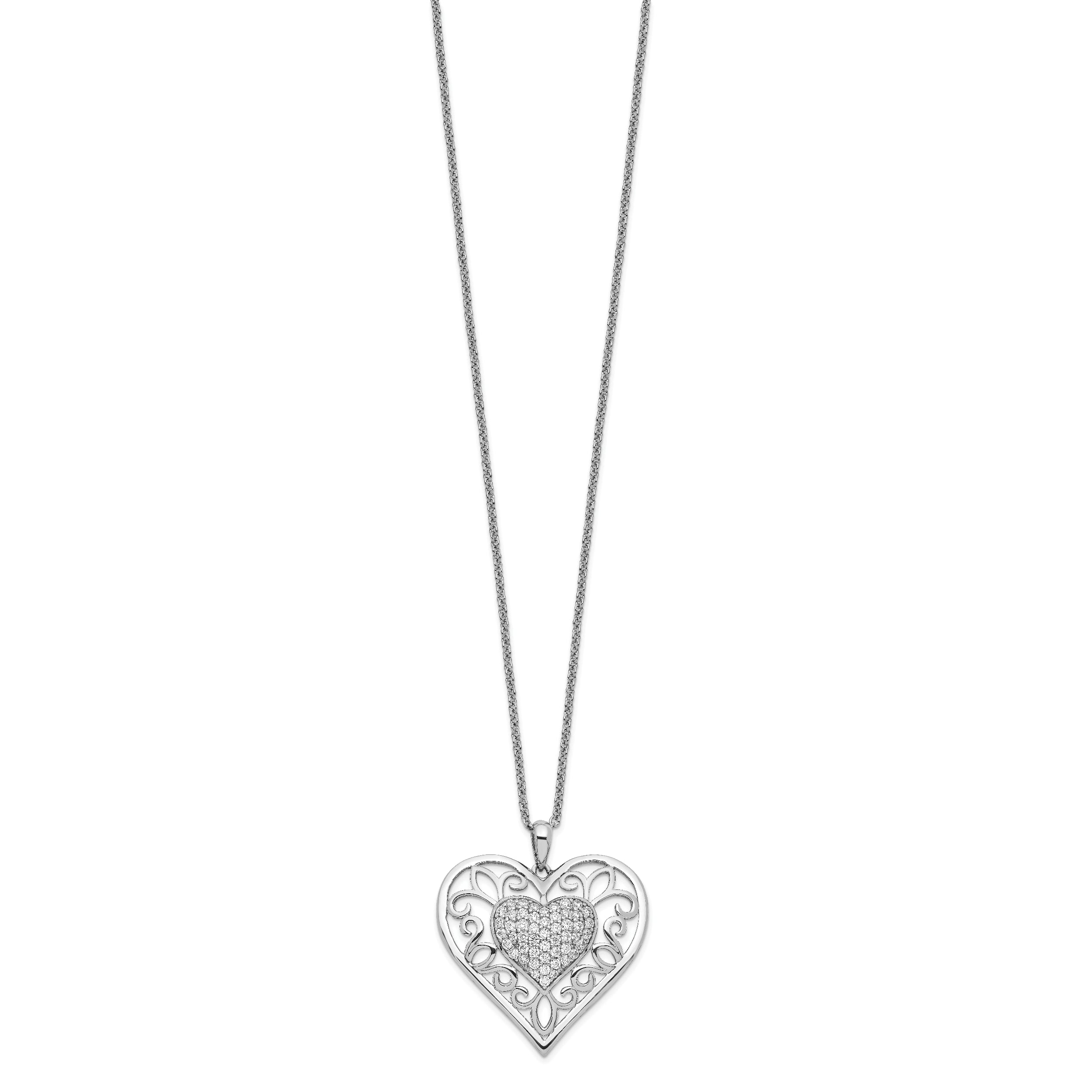 Sentimental Expressions Sterling Silver Rhodium-plated Antiqued CZ To My Daughter 18in Heart Necklace