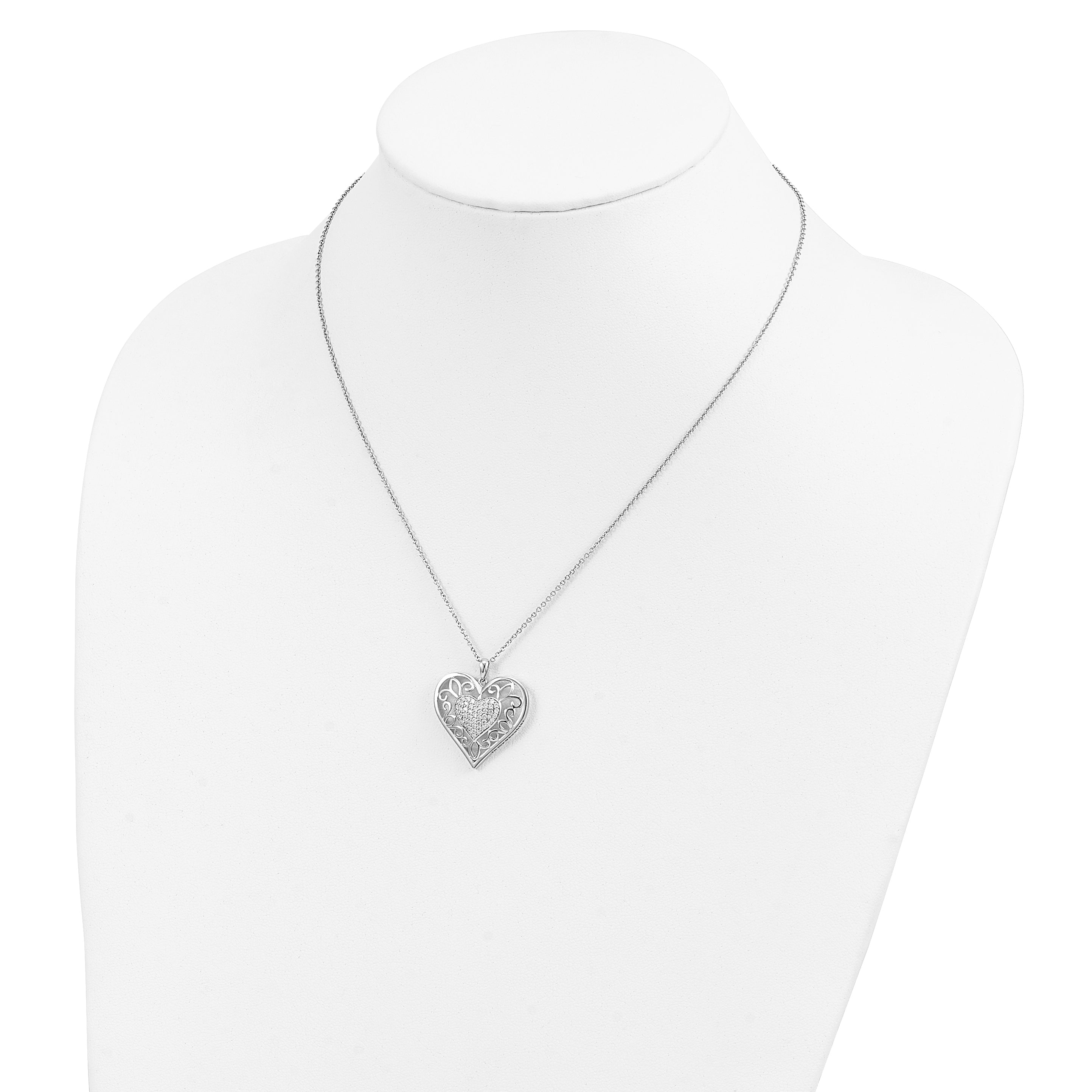 Sentimental Expressions Sterling Silver Rhodium-plated Antiqued CZ To My Daughter 18in Heart Necklace