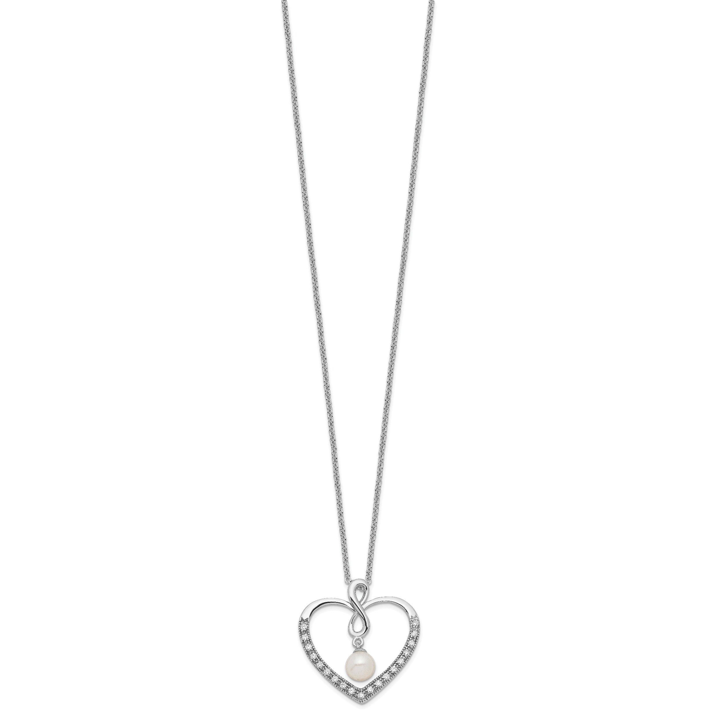 Sentimental Expressions Sterling Silver Rhodium-plated CZ and FW Cultured Pearl My Friend 18in Heart Necklace