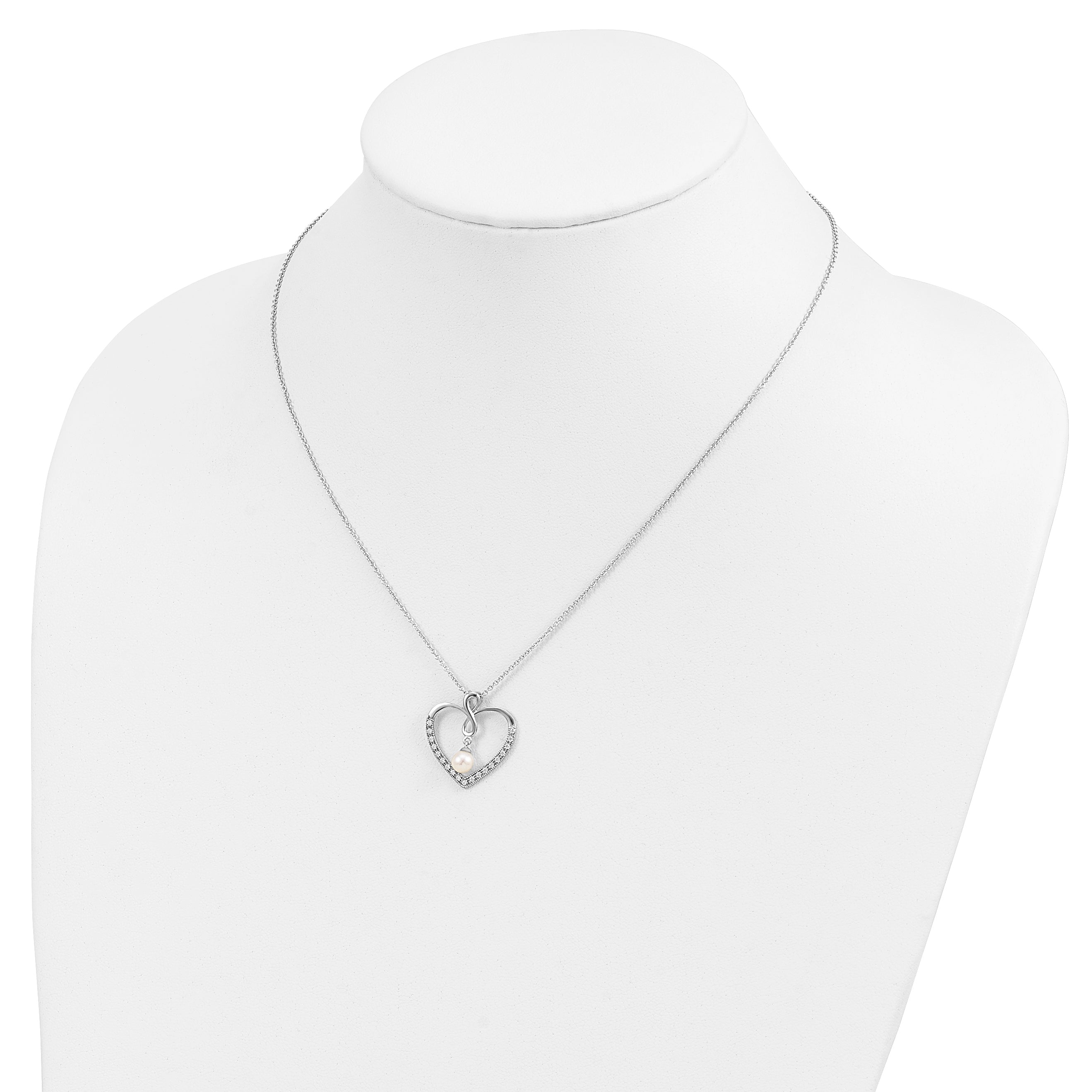 Sentimental Expressions Sterling Silver Rhodium-plated CZ and FW Cultured Pearl My Friend 18in Heart Necklace