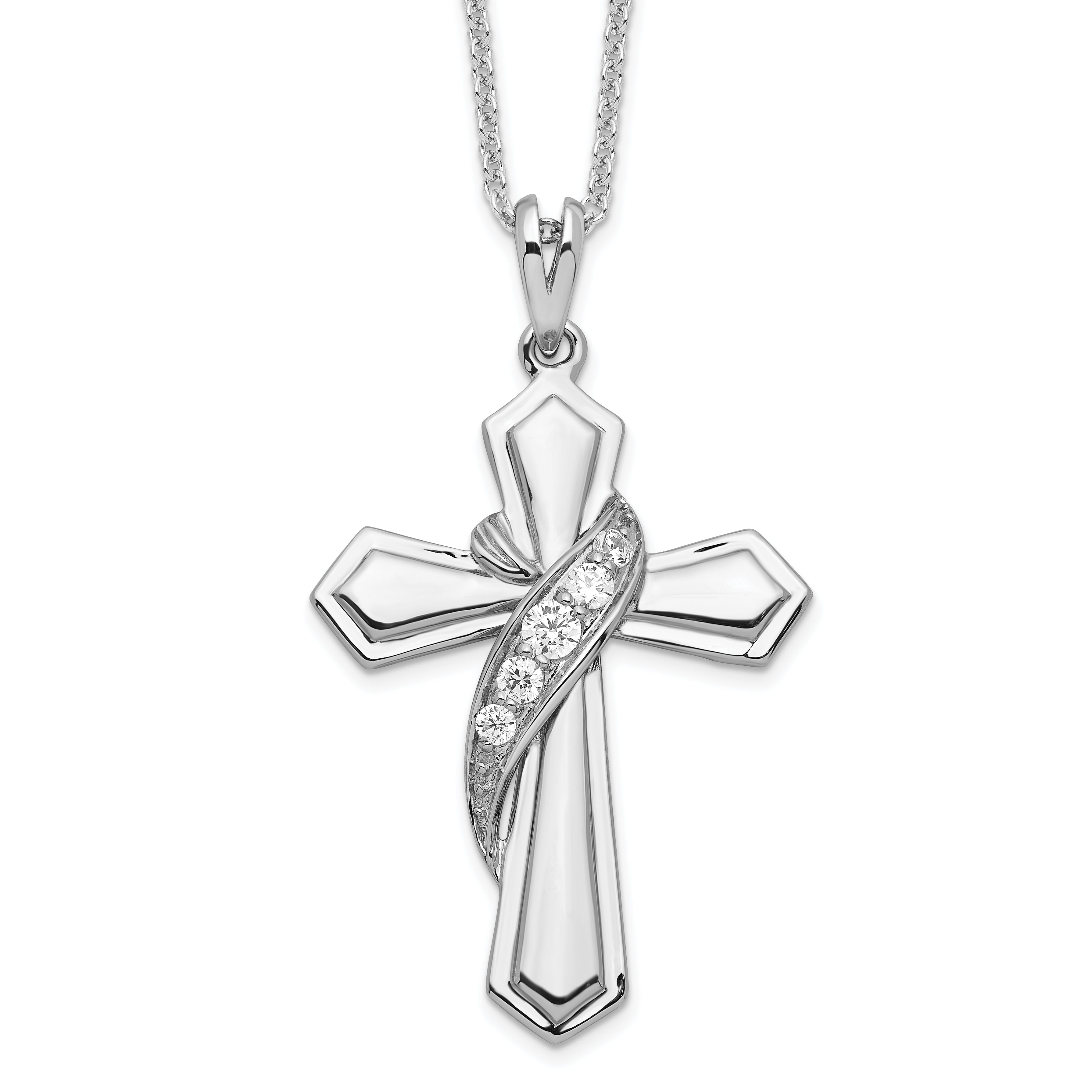 Sentimental Expressions Sterling Silver Rhodium-plated CZ My Journey Of Hope 18in Cross Necklace