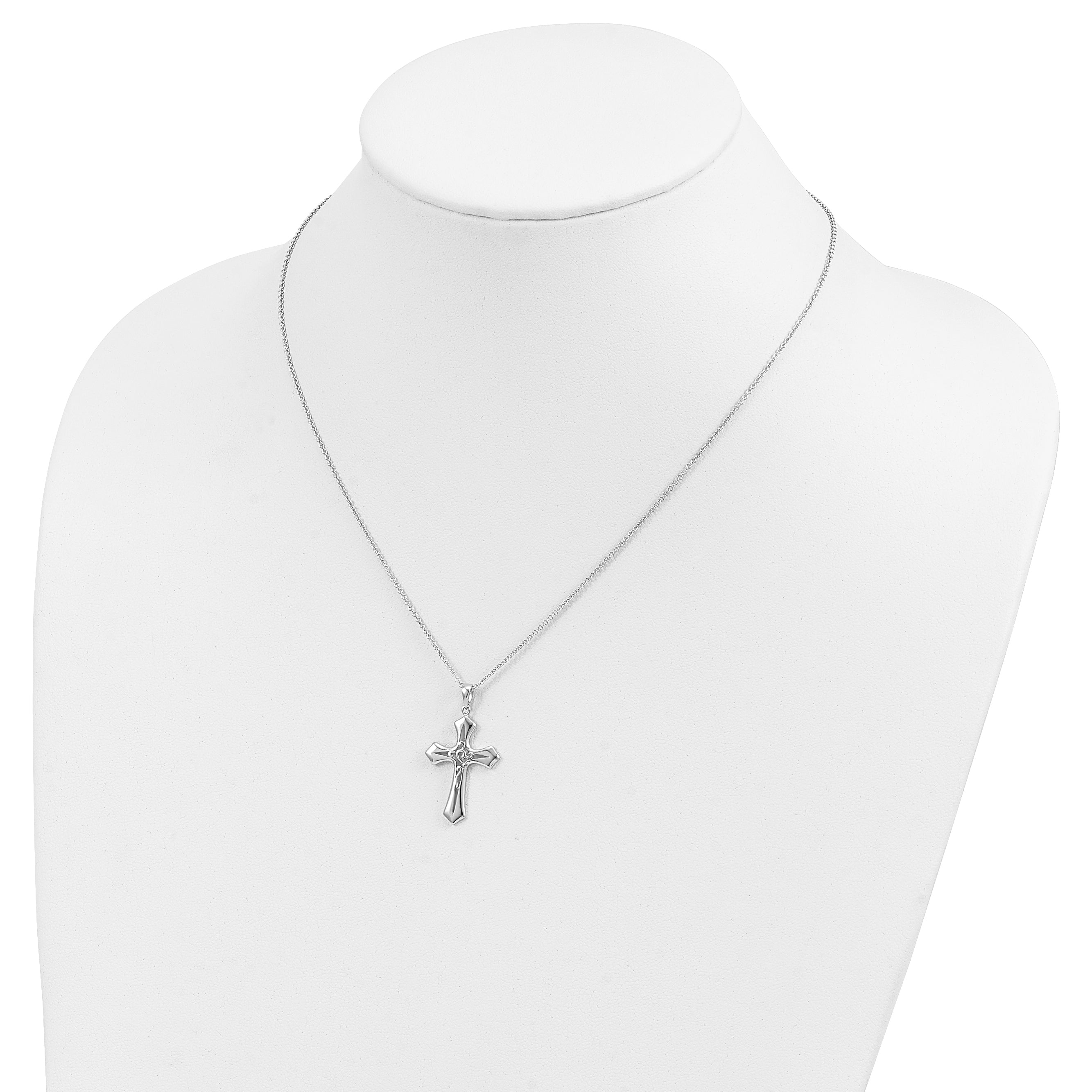 Sentimental Expressions Sterling Silver Rhodium-plated Antiqued Abide In Him 18in Cross Necklace