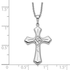 Sentimental Expressions Sterling Silver Rhodium-plated Antiqued Abide In Him 18in Cross Necklace