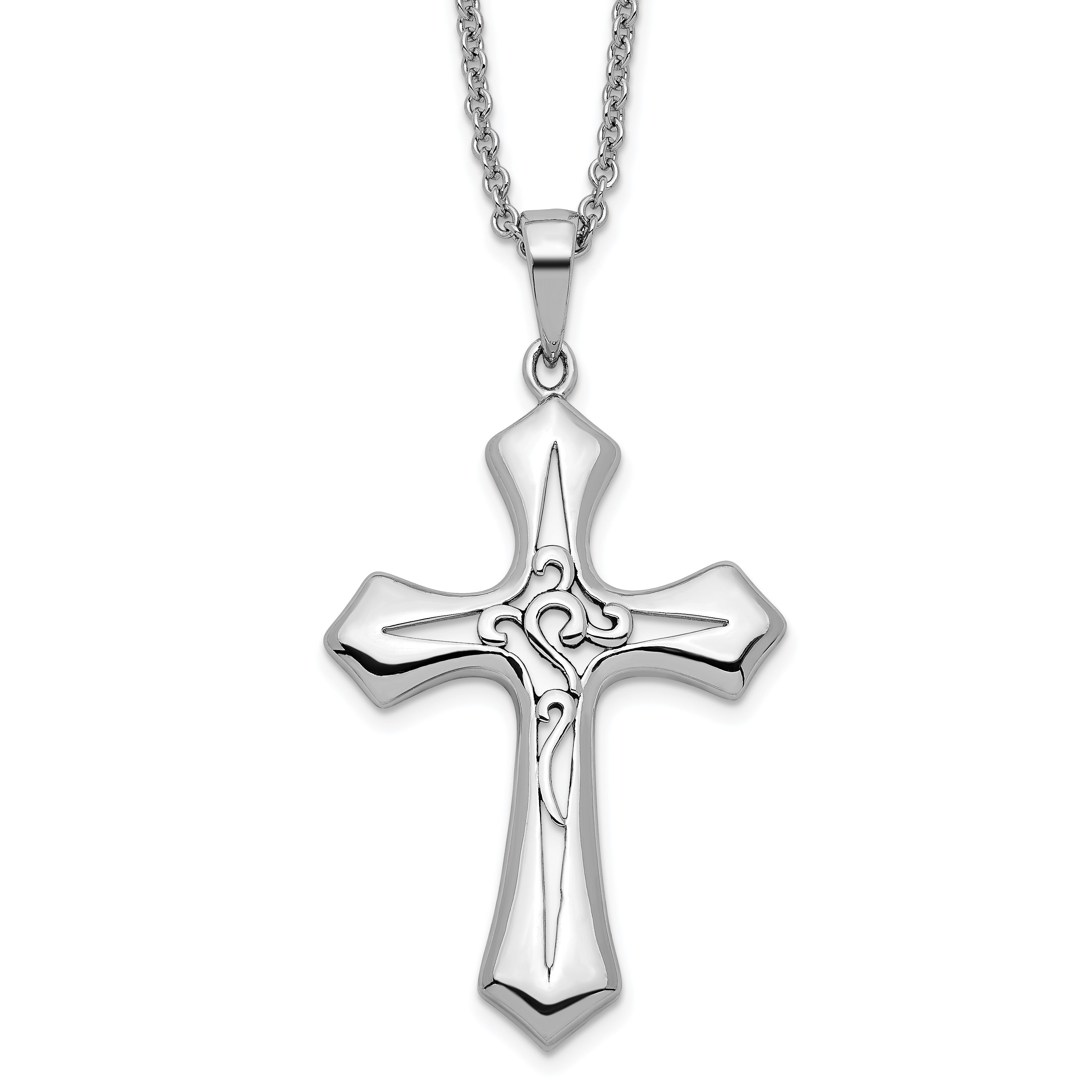 Sentimental Expressions Sterling Silver Rhodium-plated Antiqued Abide In Him 18in Cross Necklace